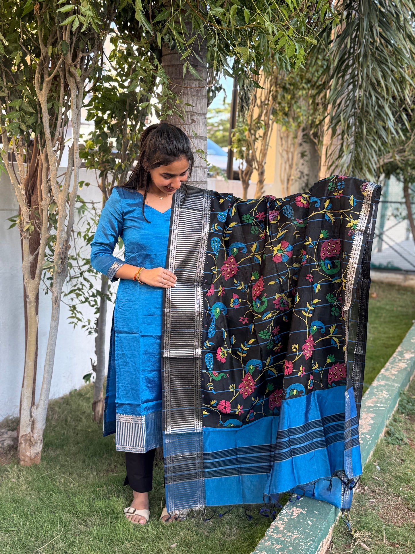 NY 495 Elegant Pure Mangalgiri set with 3/4th sleeves