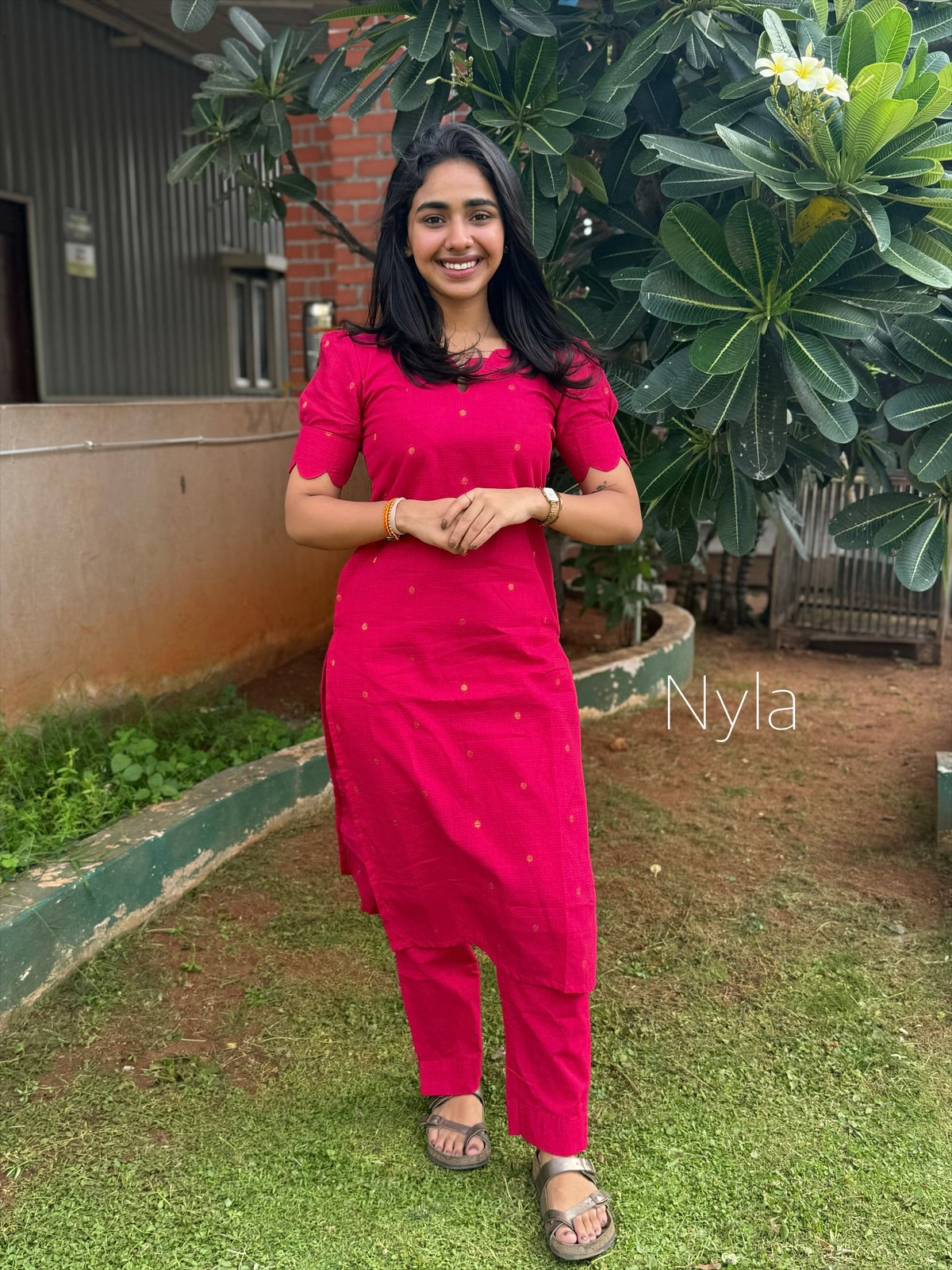 NY 450 Elegant Cotton Kurti set with elbow sleeves with scallop detailings