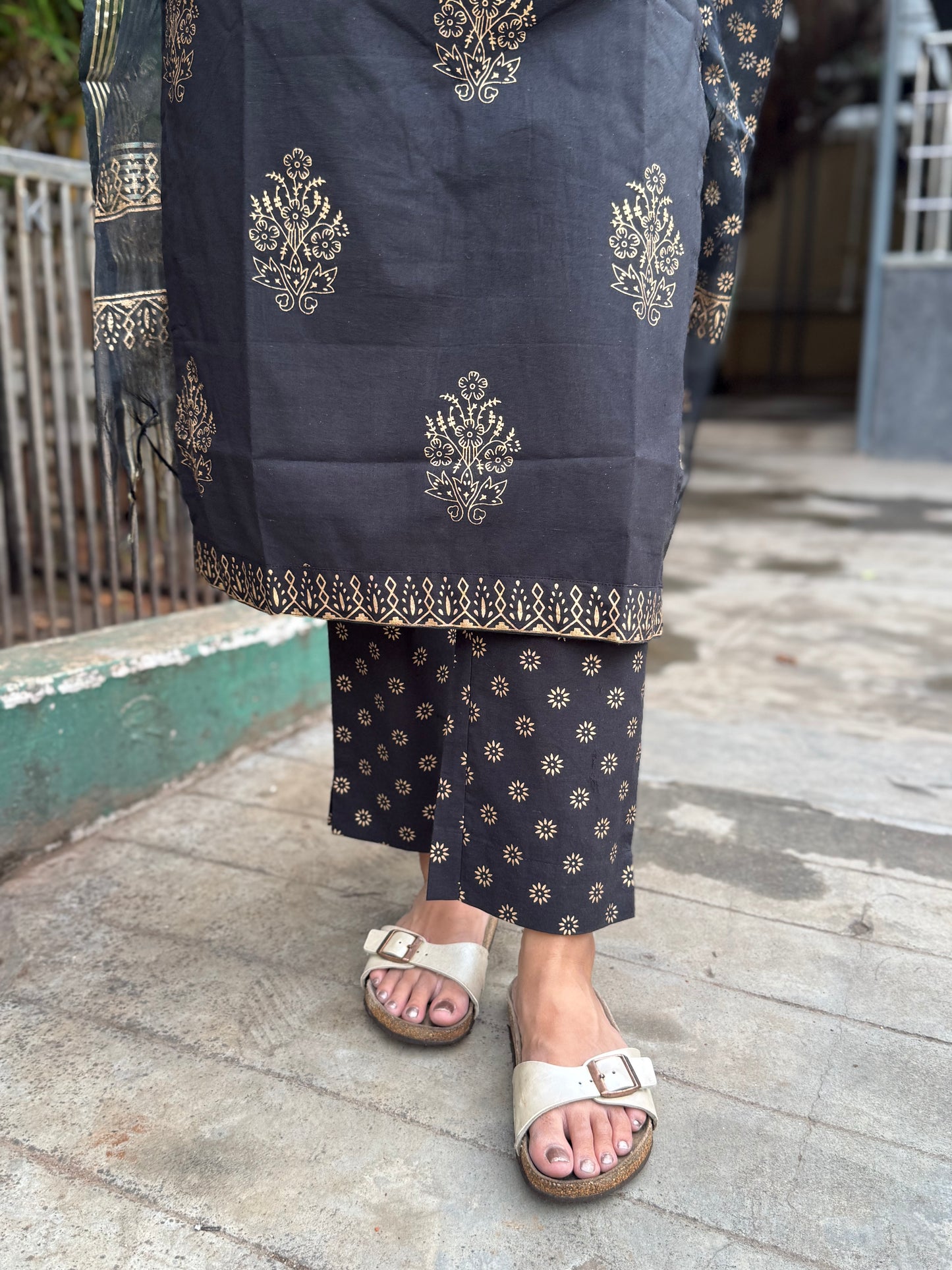 NY 470 Elegant Handblock Cotton Kurti with Organza duppatta