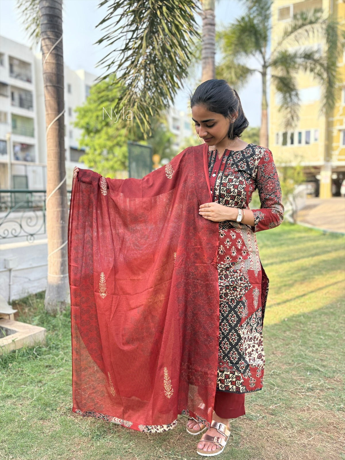 Ny 441 Elegant Cotton Kurti with Kota cotton duppatta and 3/4th sleeves