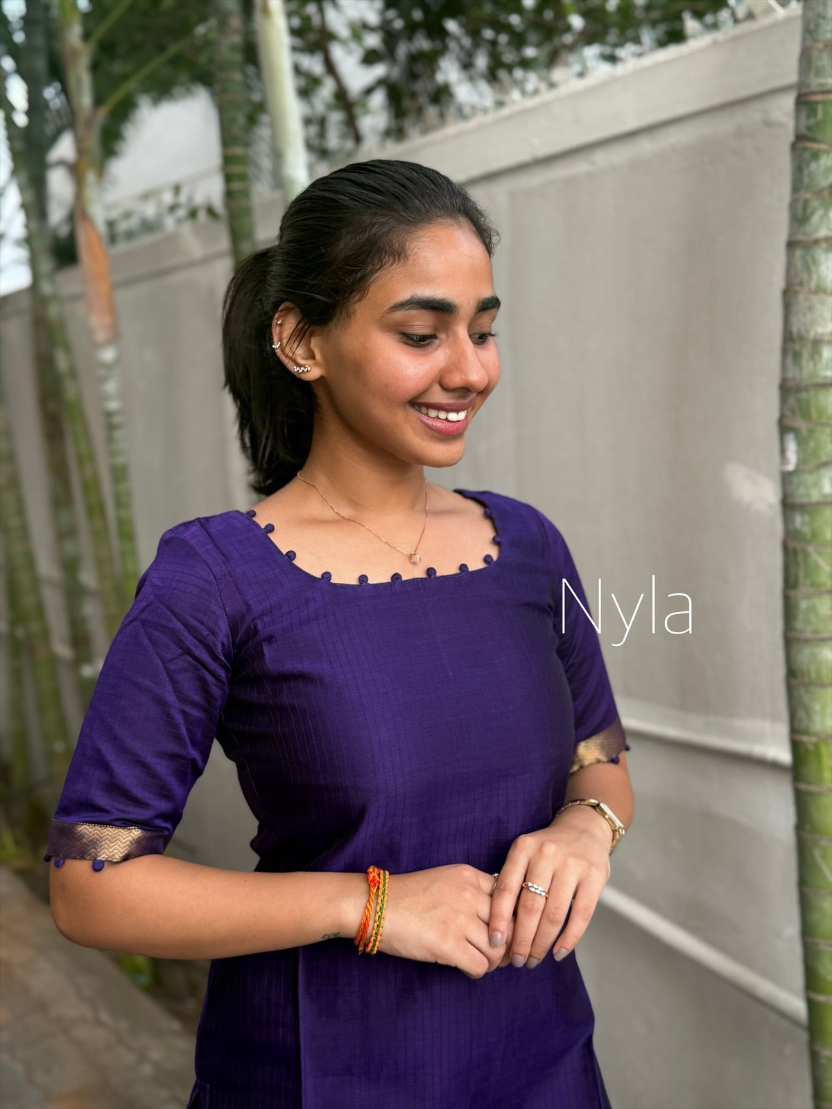 NY 462 Elegant Pure Mangalgiri Kurti with patly detailings on neck and elbow sleeves