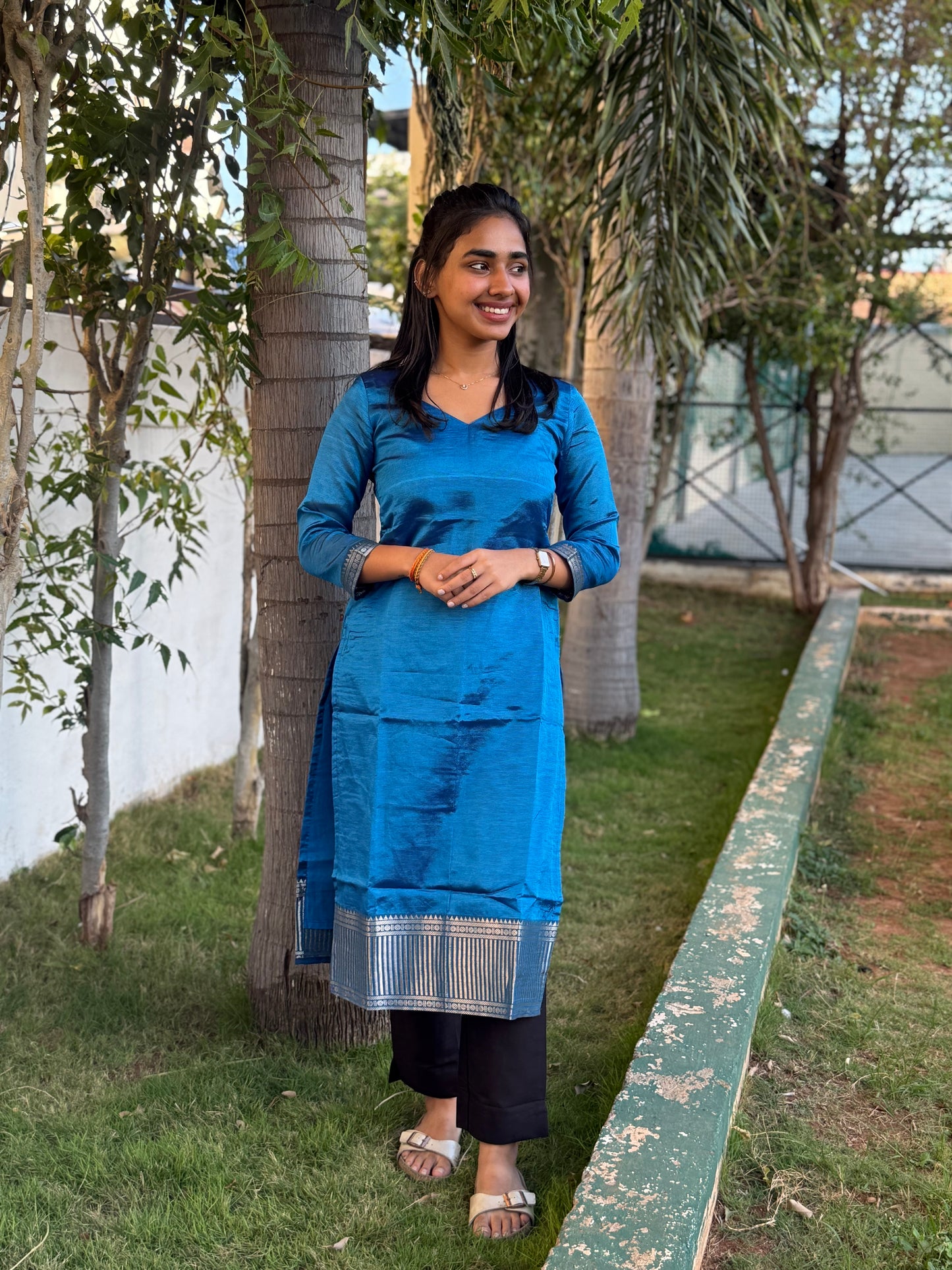 NY 495 Elegant Pure Mangalgiri set with 3/4th sleeves