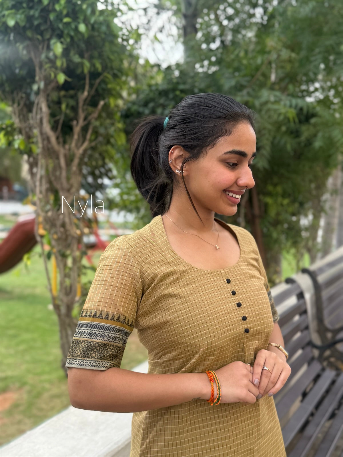 NY 464 Elegant Chettinad Cotton Kurti with elbow sleeves