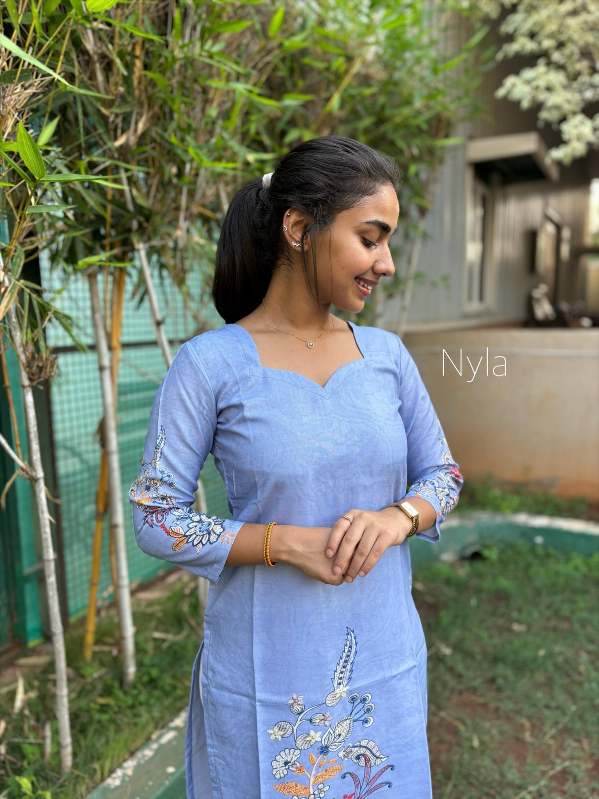 NY 432 Elegant Linen Cotton Kurti with 3/4th sleeves