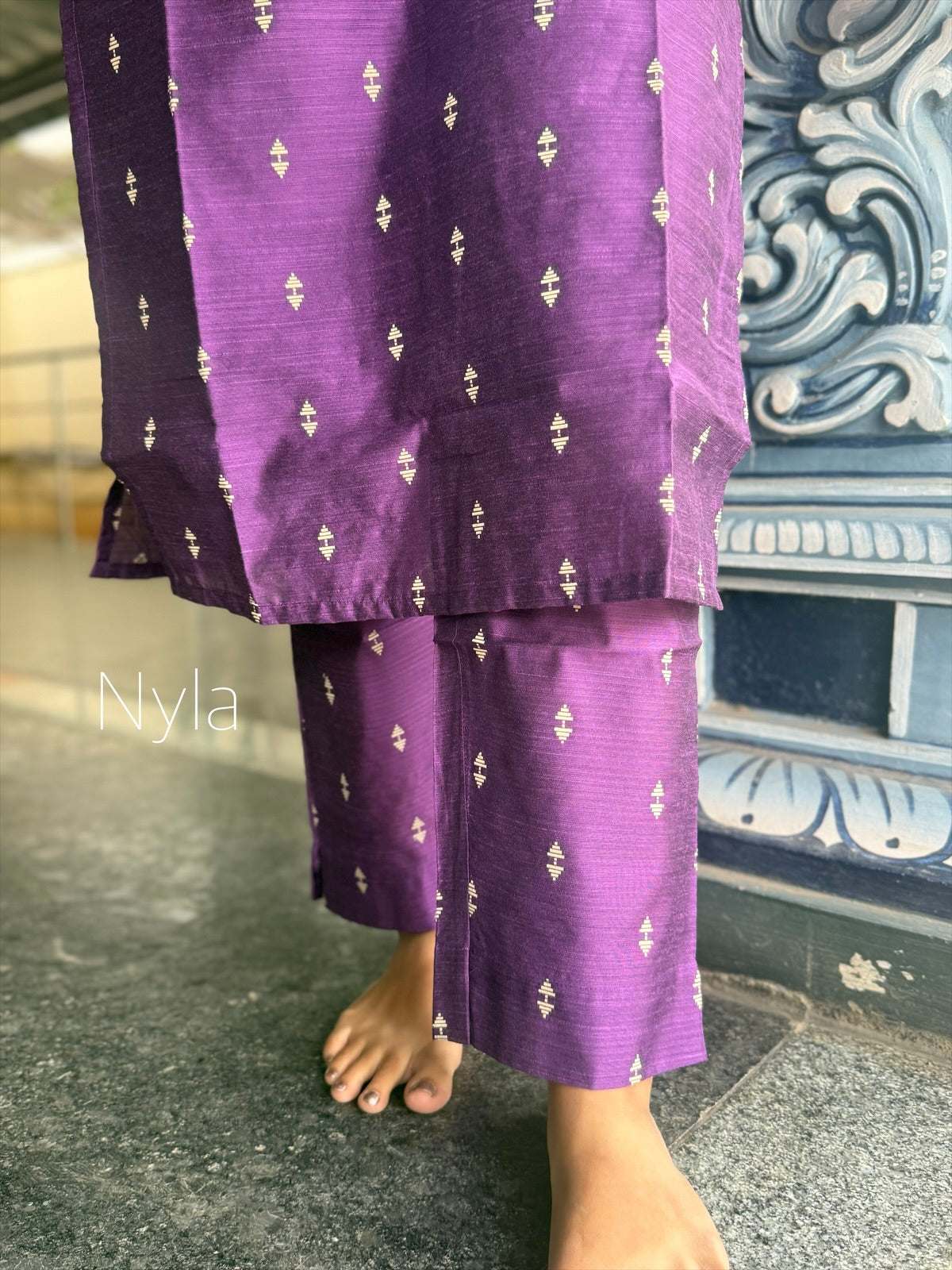 NY 453 Elegant Rawsilk Kurti set with elbow puff sleeves