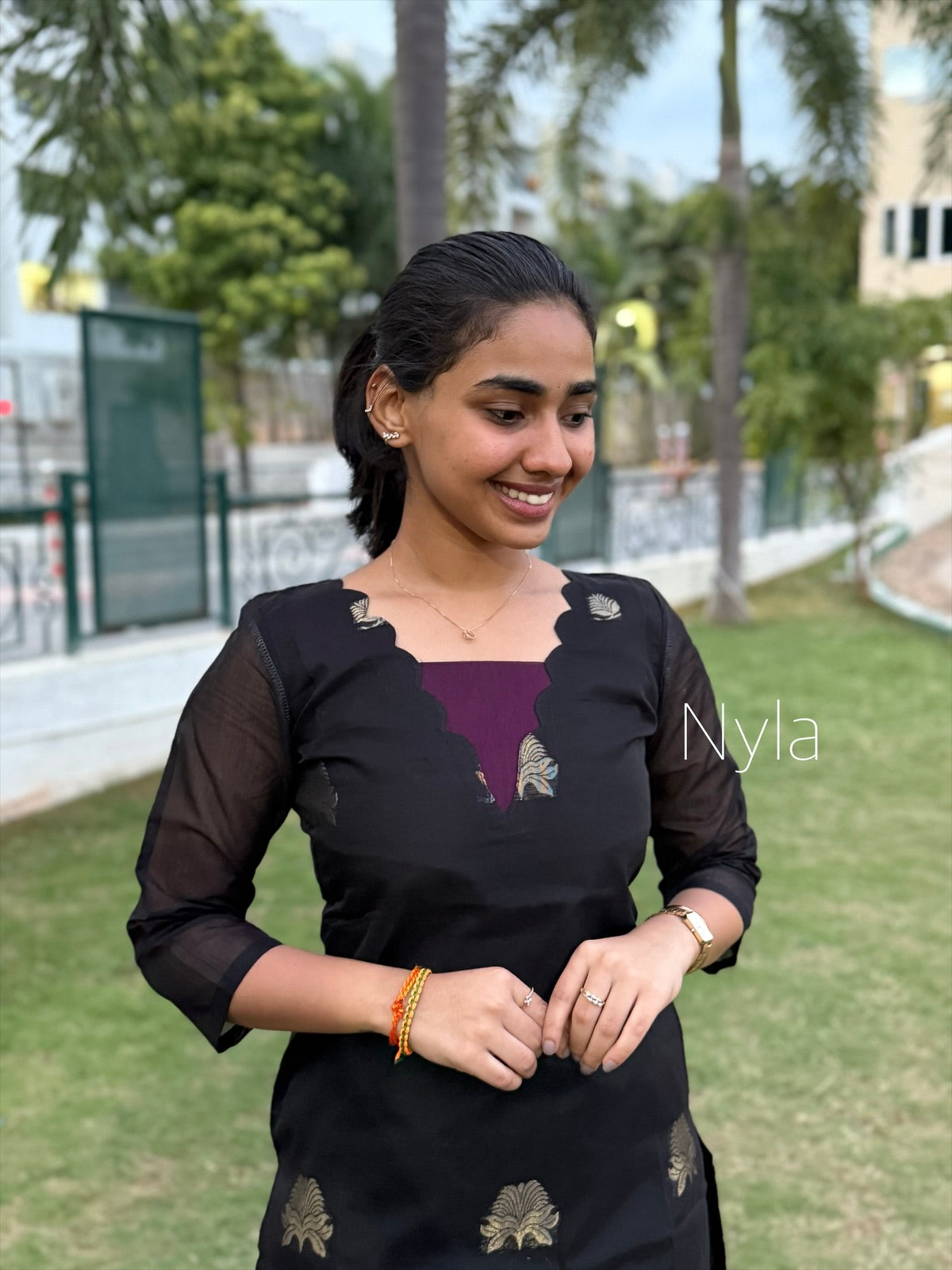 NY 465 Elegant Kora Silk Kurti with embroidery and 3/4th sleeves