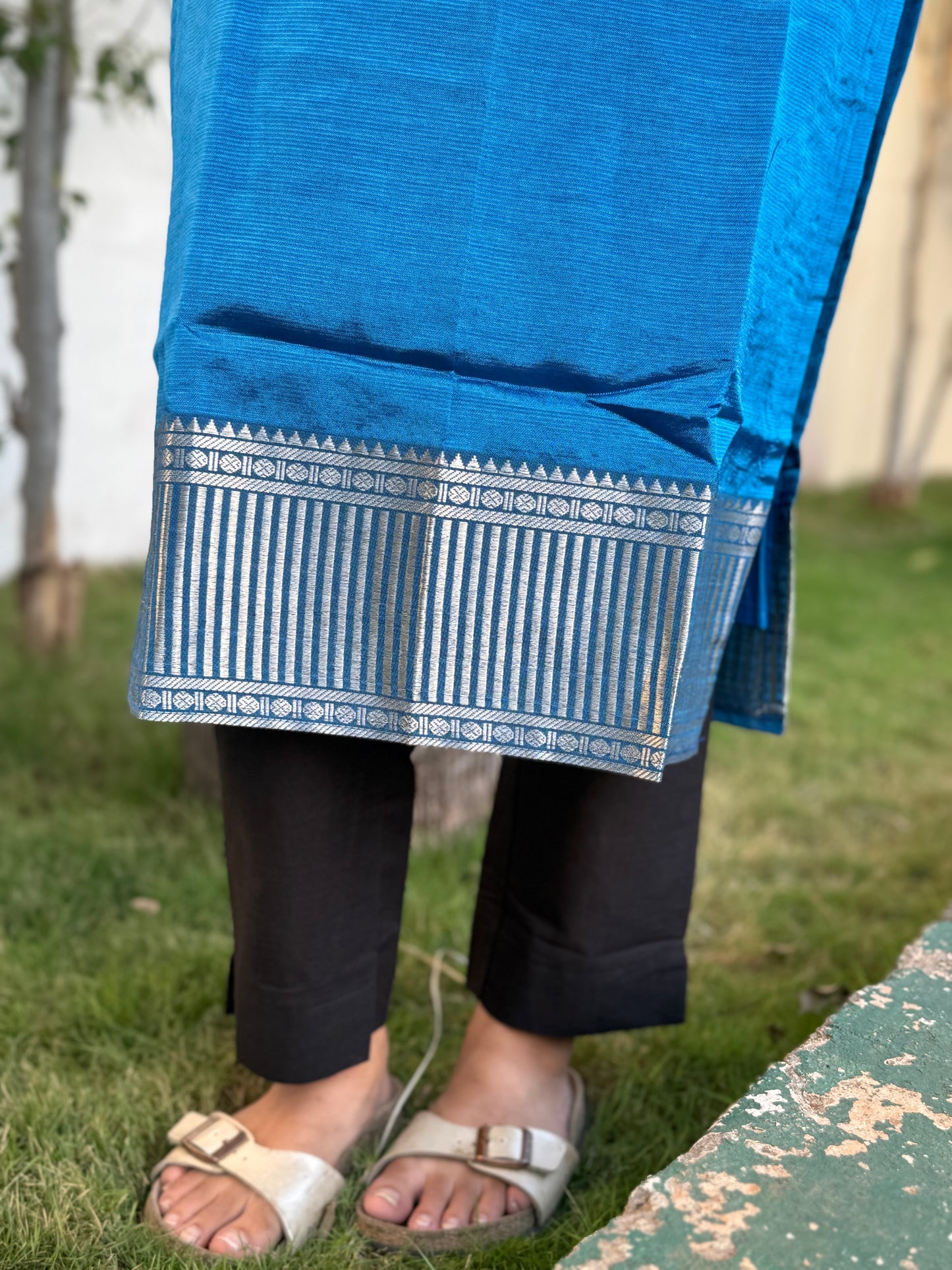 NY 495 Elegant Pure Mangalgiri set with 3/4th sleeves