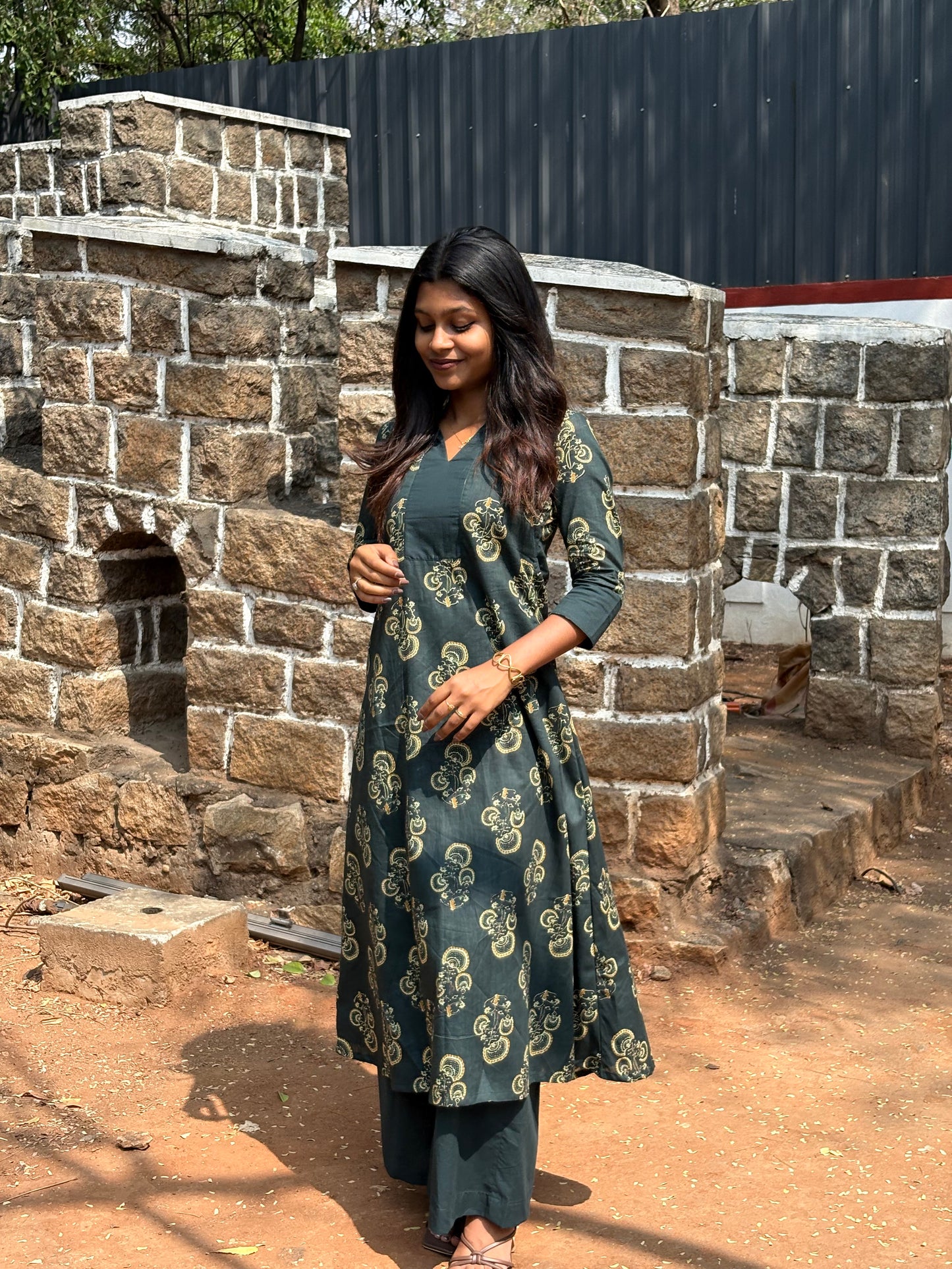 NY 540 Elegant Cotton A-line kurti with palazzo pant and 3/4th sleeves