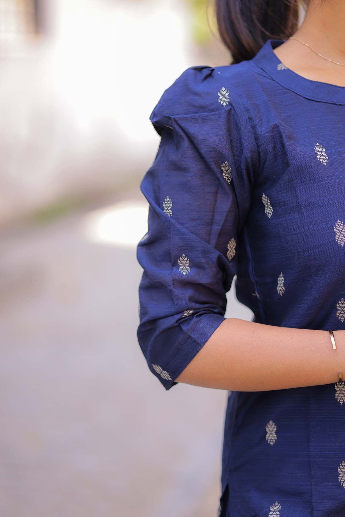 Elegant Raw Silk kurti with 3/4th puff sleeves