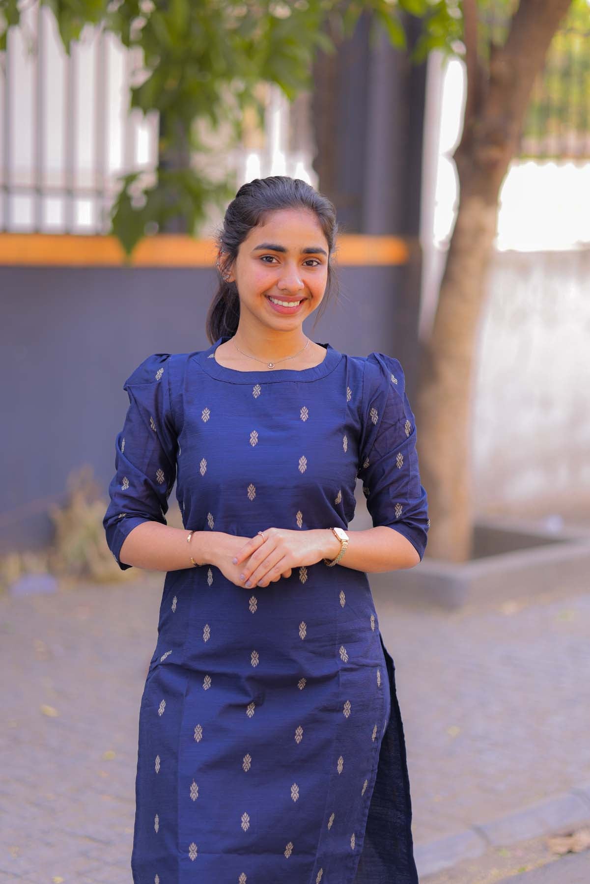Elegant Raw Silk kurti with 3/4th puff sleeves