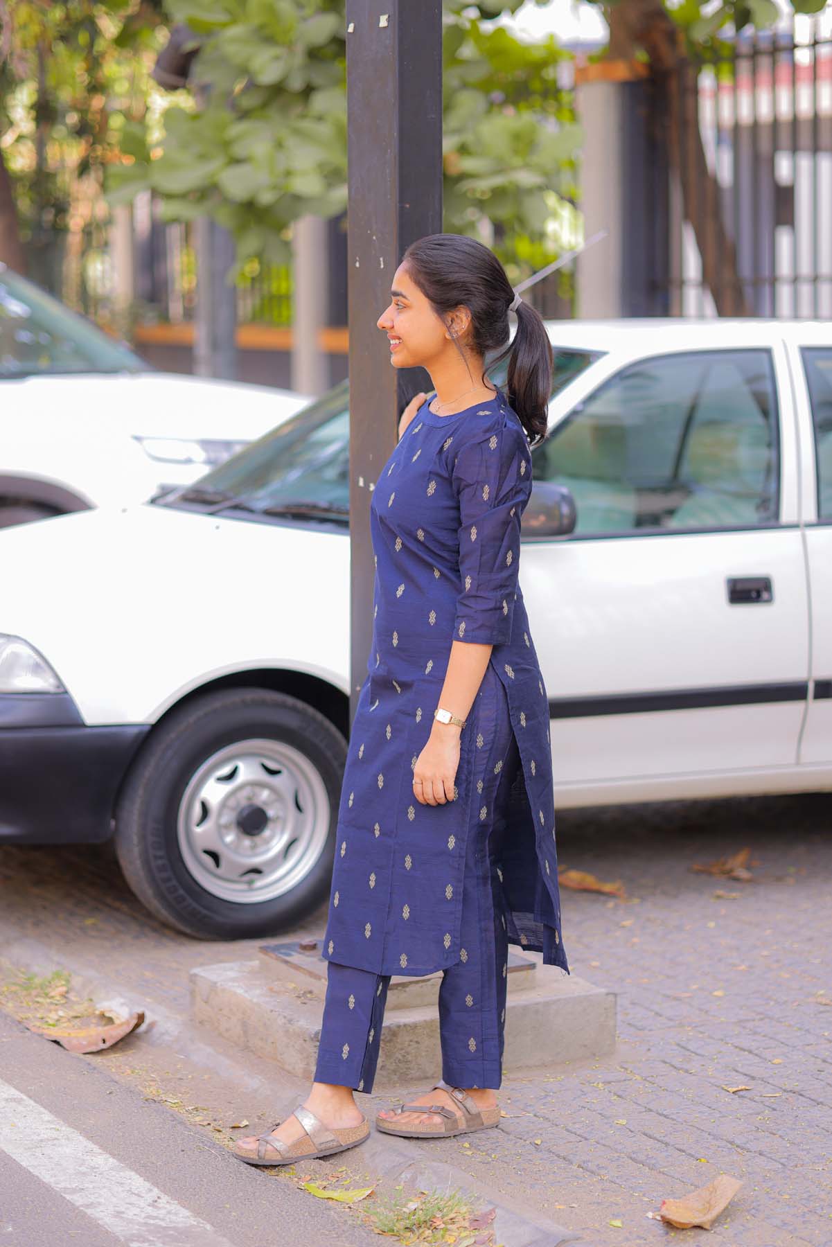 Elegant Raw Silk kurti with 3/4th puff sleeves