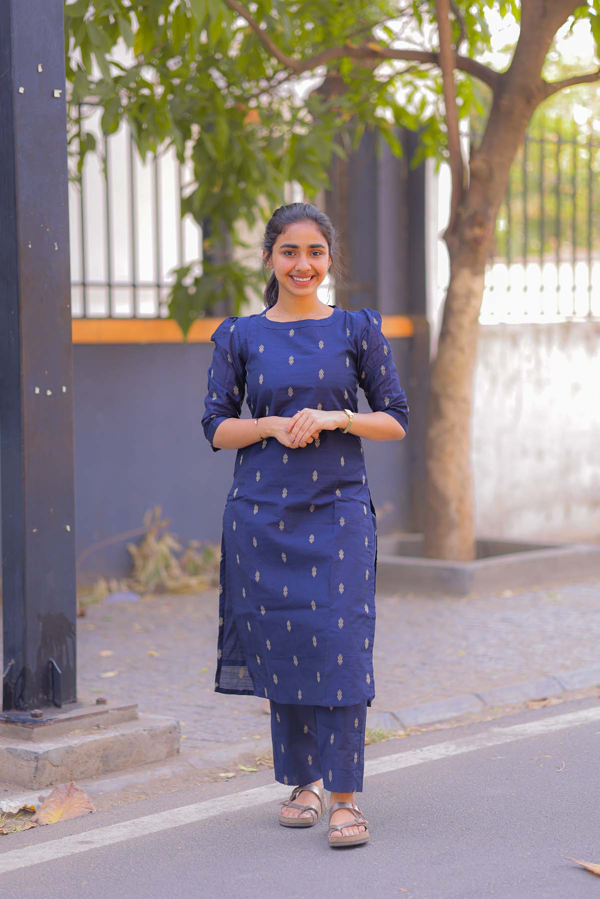 Elegant Raw Silk kurti with 3/4th puff sleeves