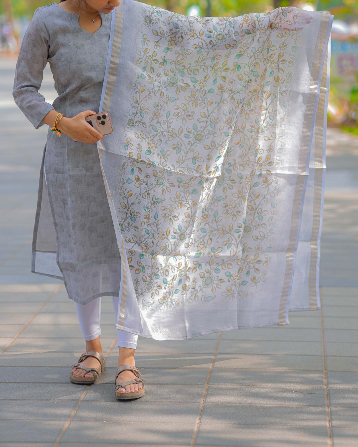 Elegant Tissue Linen kurti with 3/4th sleeves