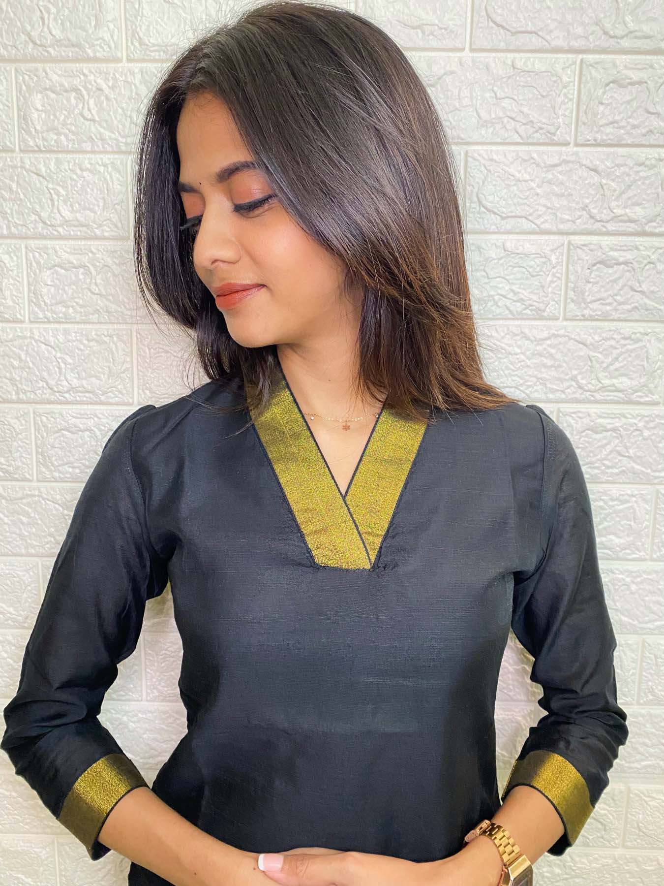 Dupion silk with 3/4th sleeves