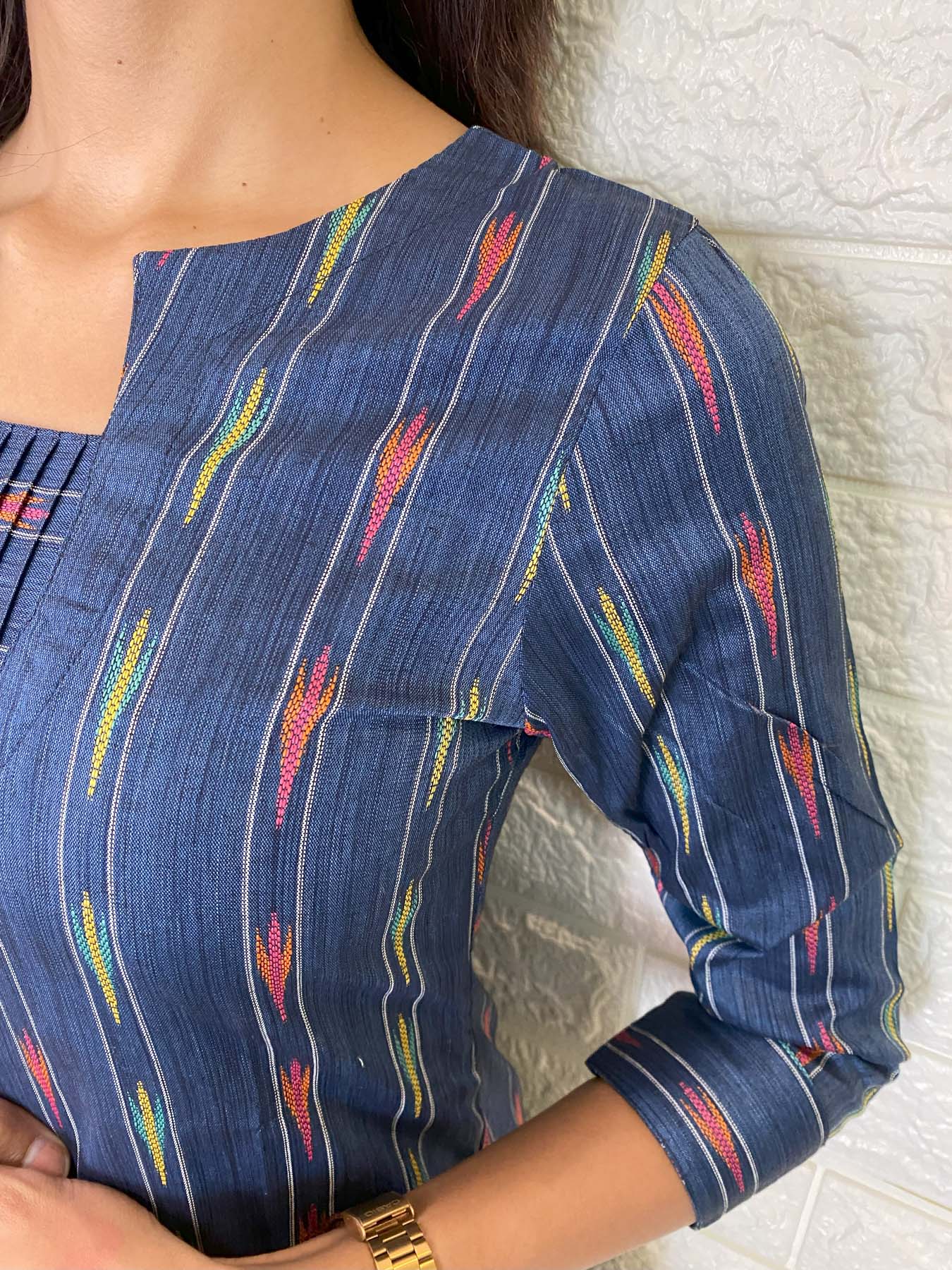 Elegant pure Cotton denim kurti with 3/4th sleeves