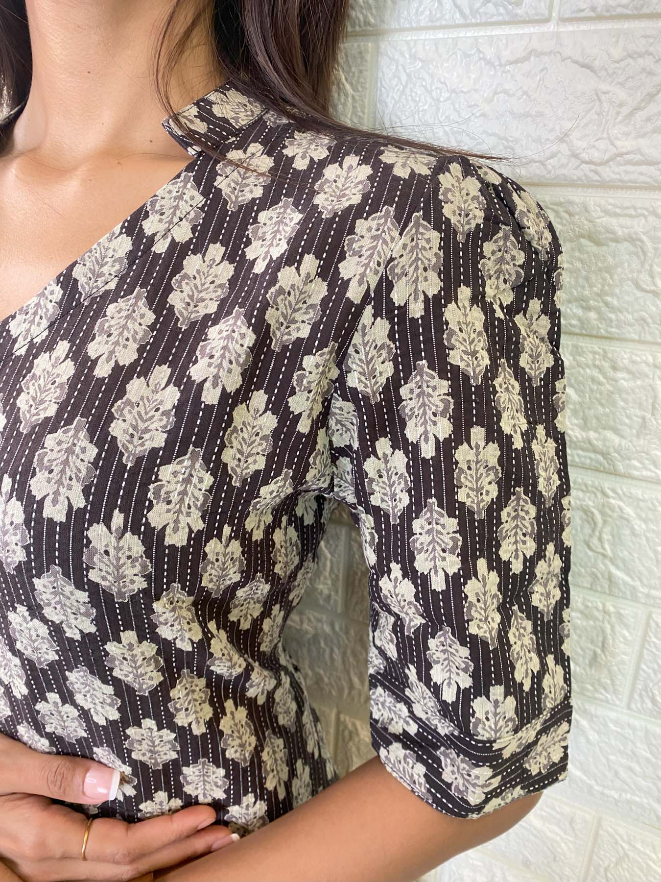 Elegant Kantha Cotton kurti with elbow sleeves