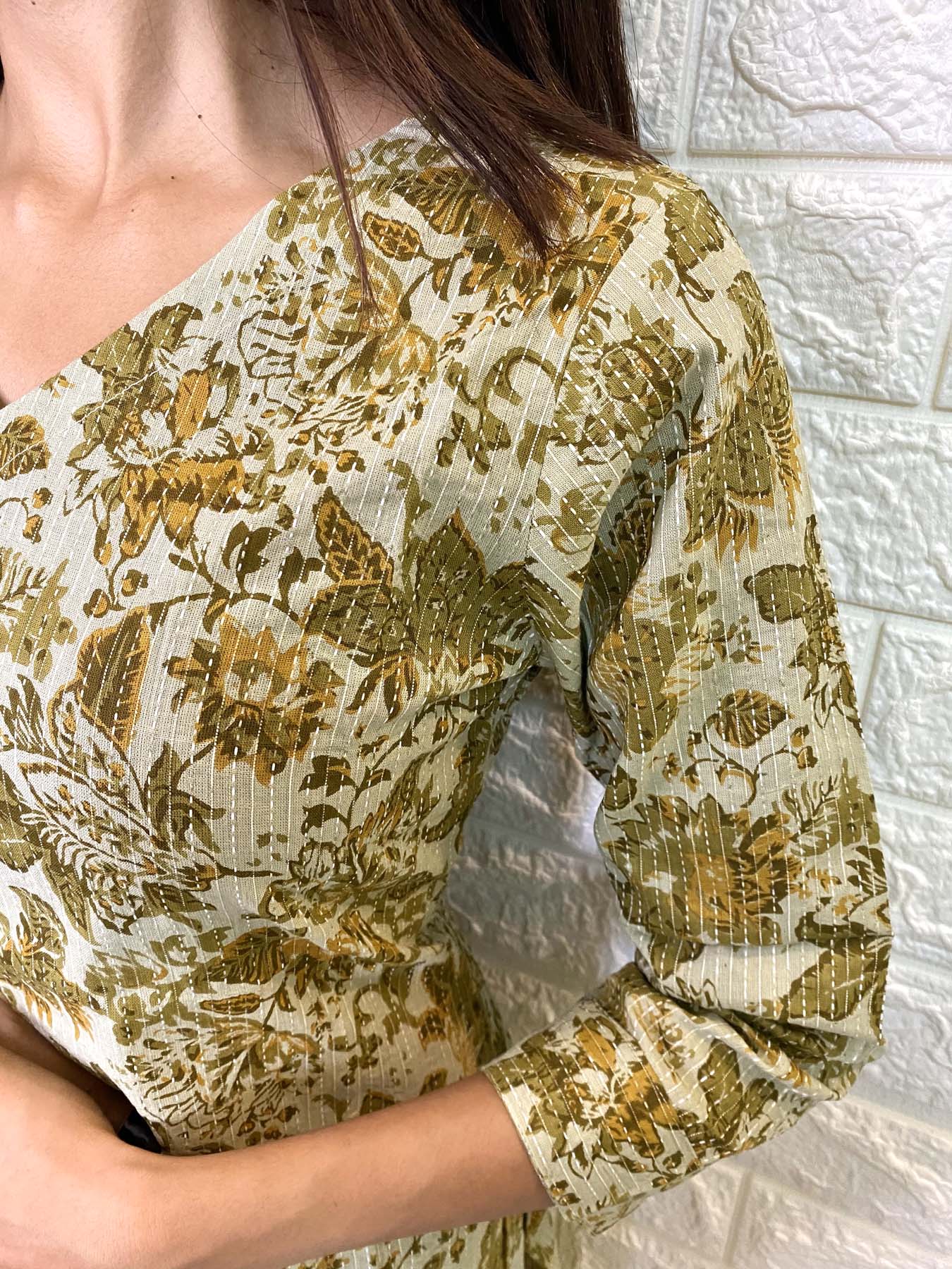 Elegant Kantha Cotton kurti with 3/4th sleeves