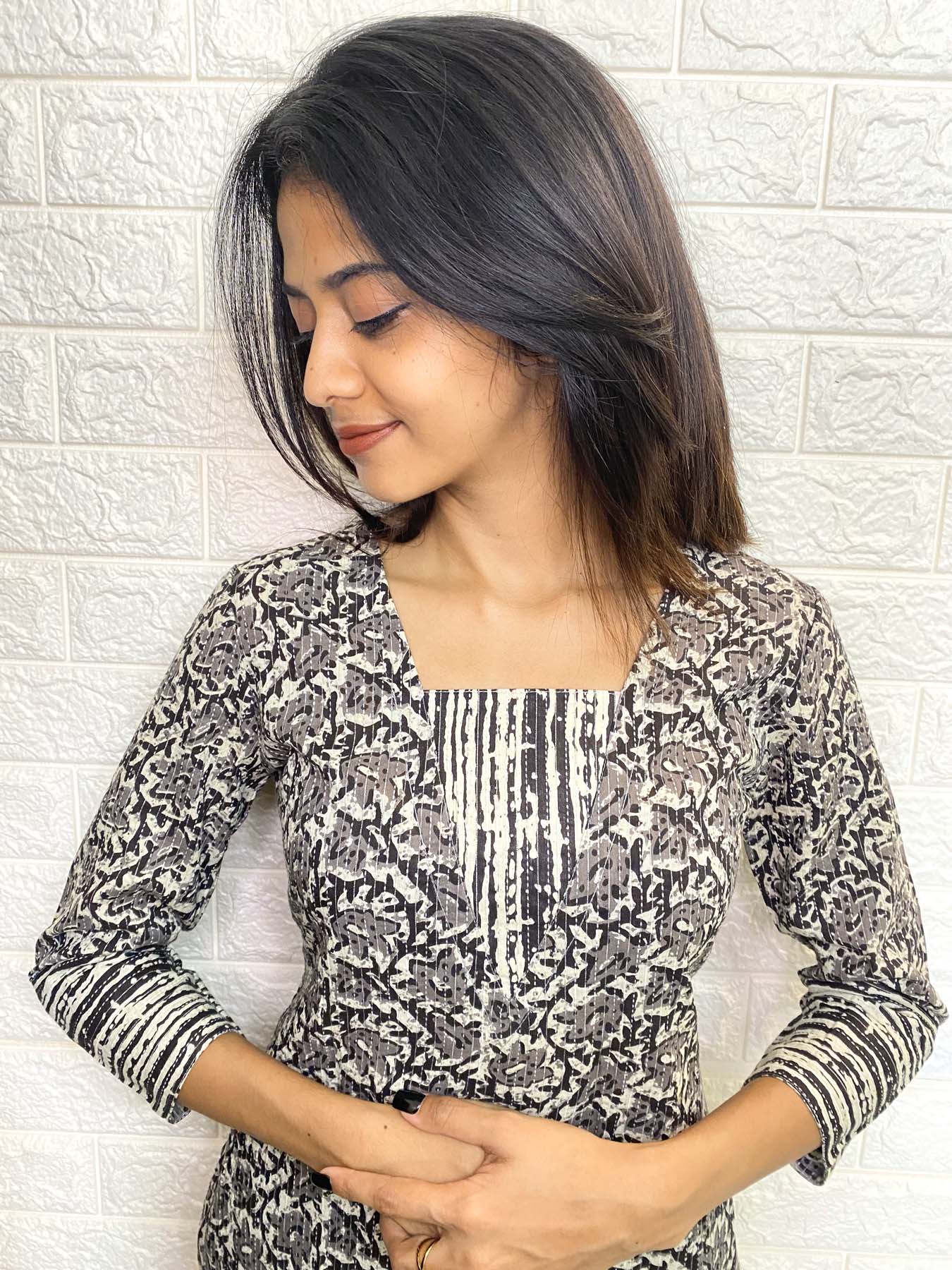 Elegant Kantha Cotton kurti set with 3/4th sleeves Style-kurti with pant