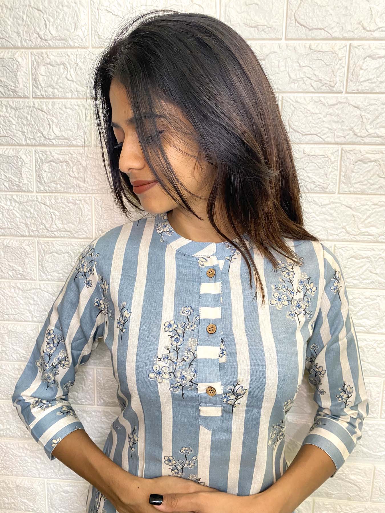 Elegant Cotton Stripes kurti with 3/4th sleeves