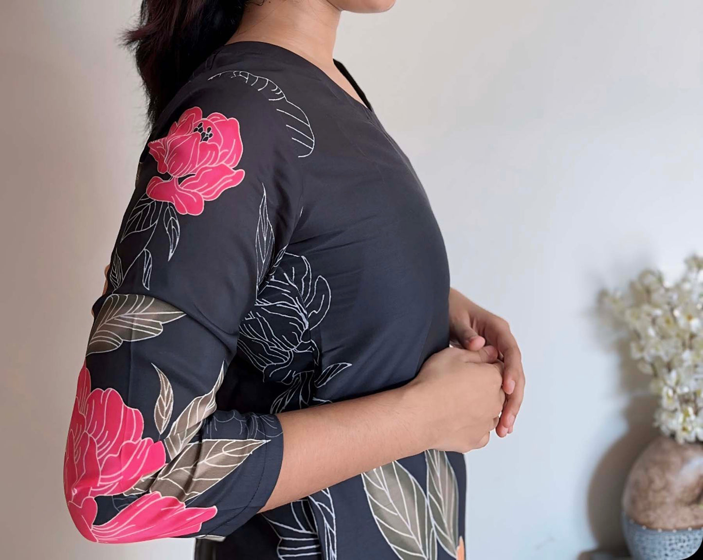 Elegant Muslin Floral Print kurti with 3/4th sleeves