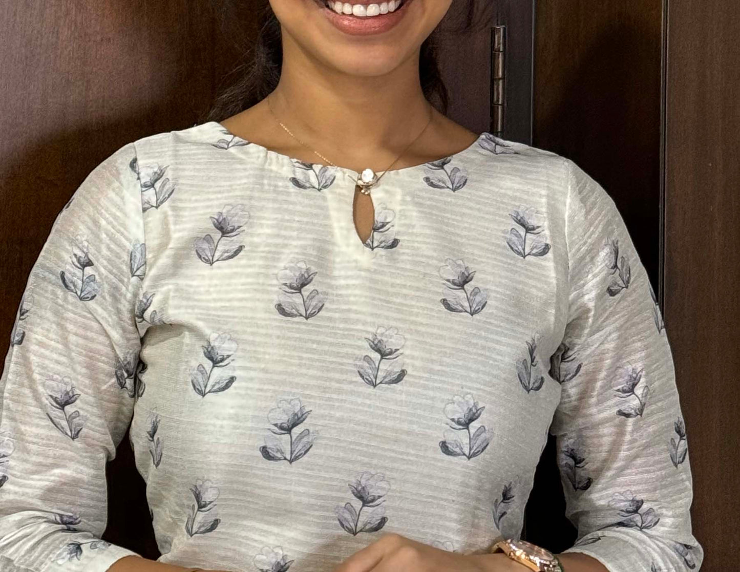 Elegant Tussar Silk kurti with elbow puff sleeves