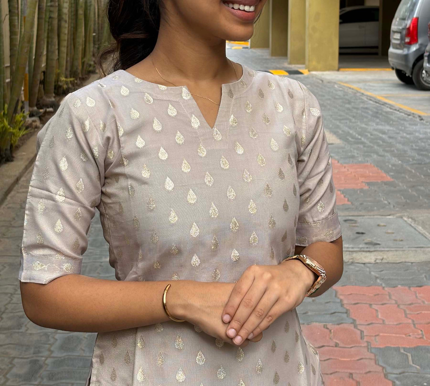 Elegant chanderi kurti with elbow sleeves