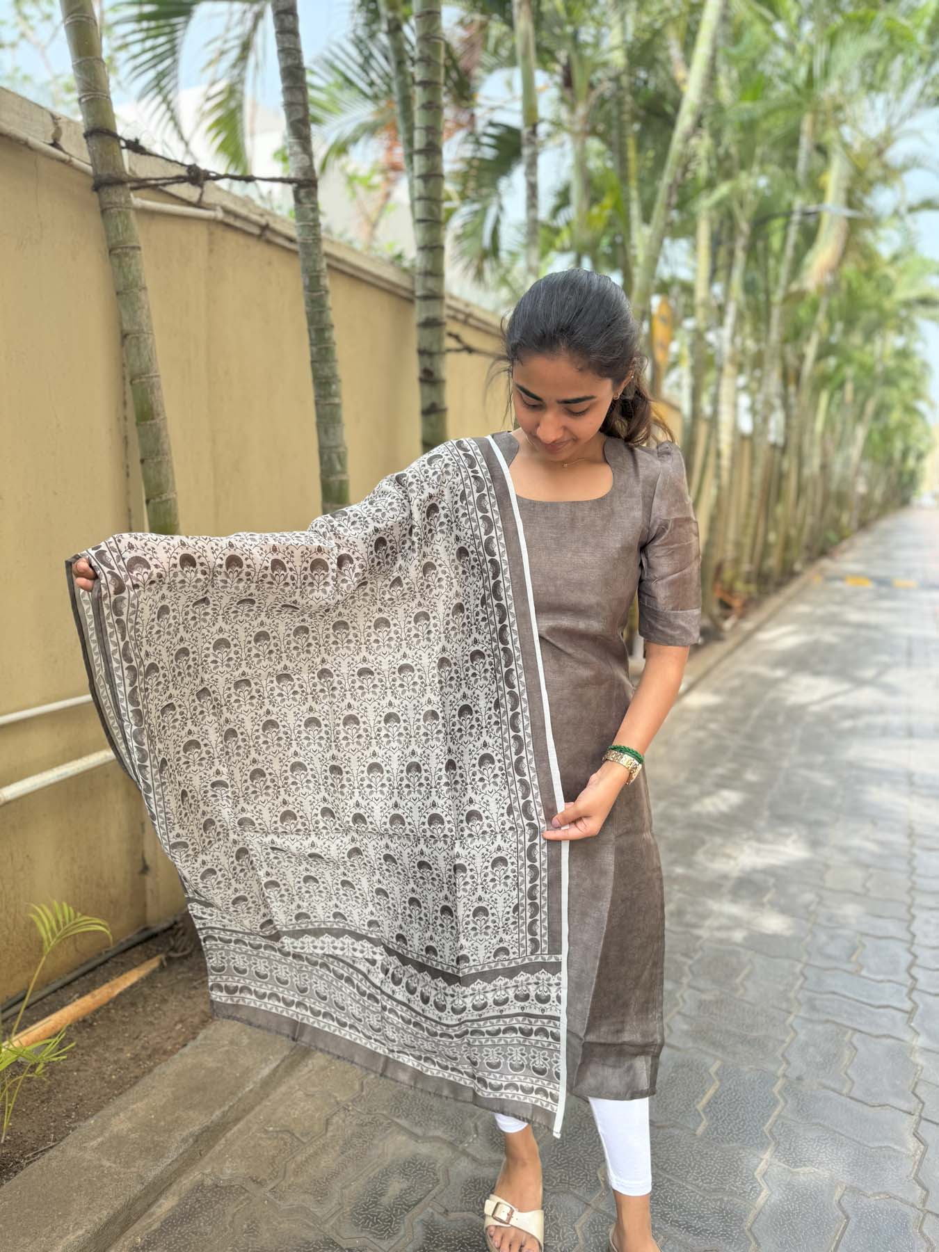 Elegant Cotton Chanderi with elbow sleeves