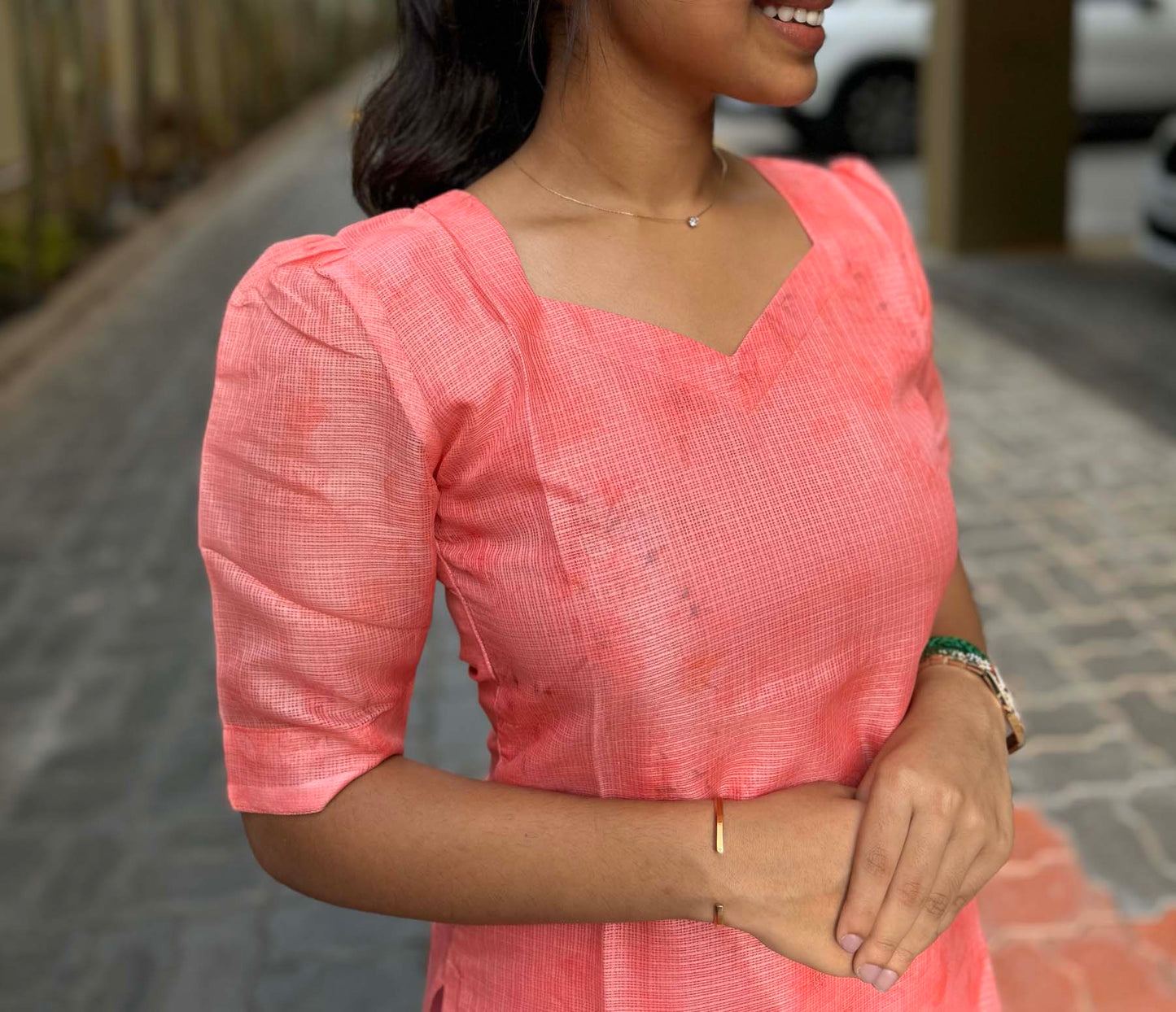 Elegant kota kurti with elbow puff sleeves