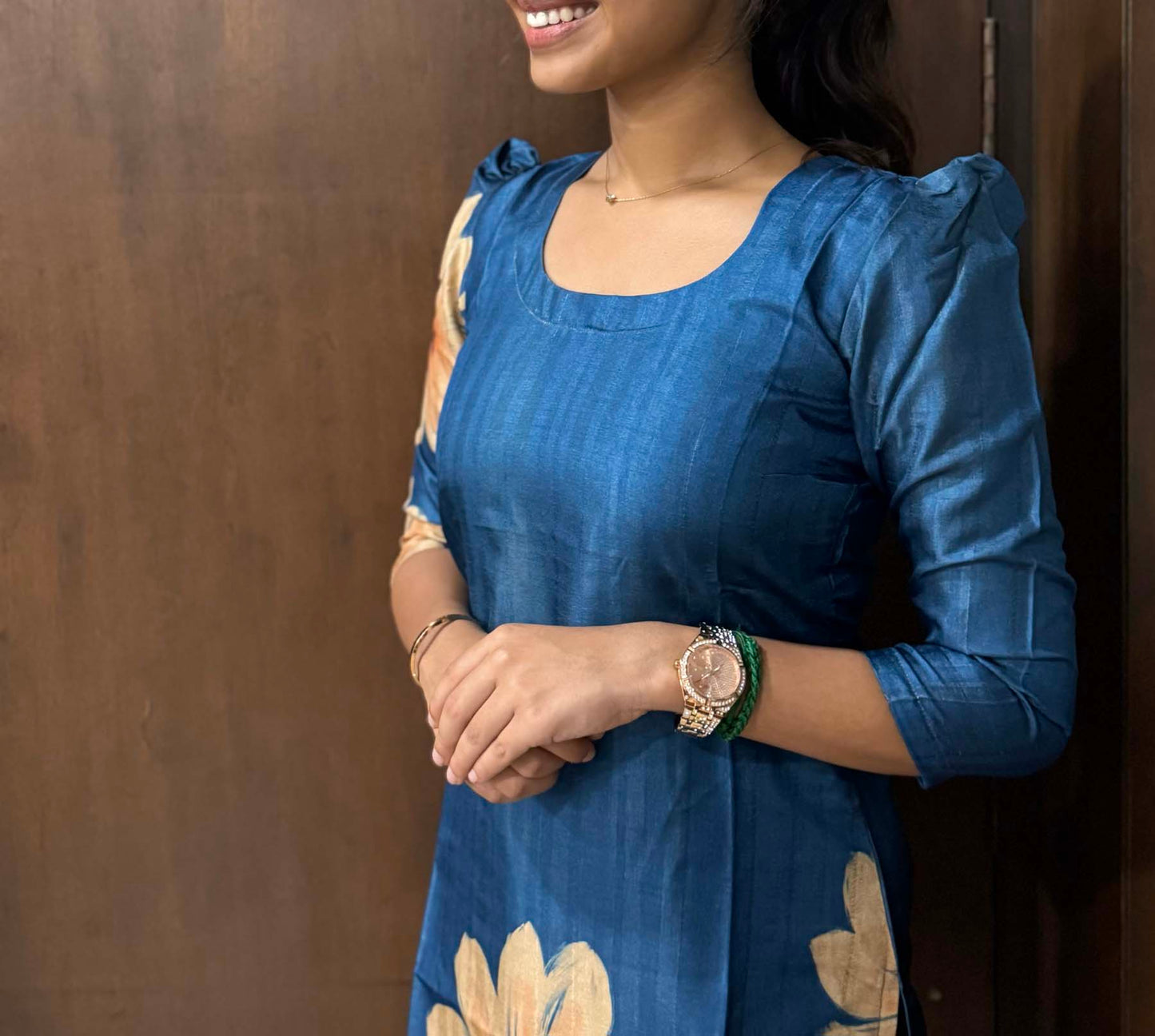 Elegant Kollam silk with 3/4th puff sleeves