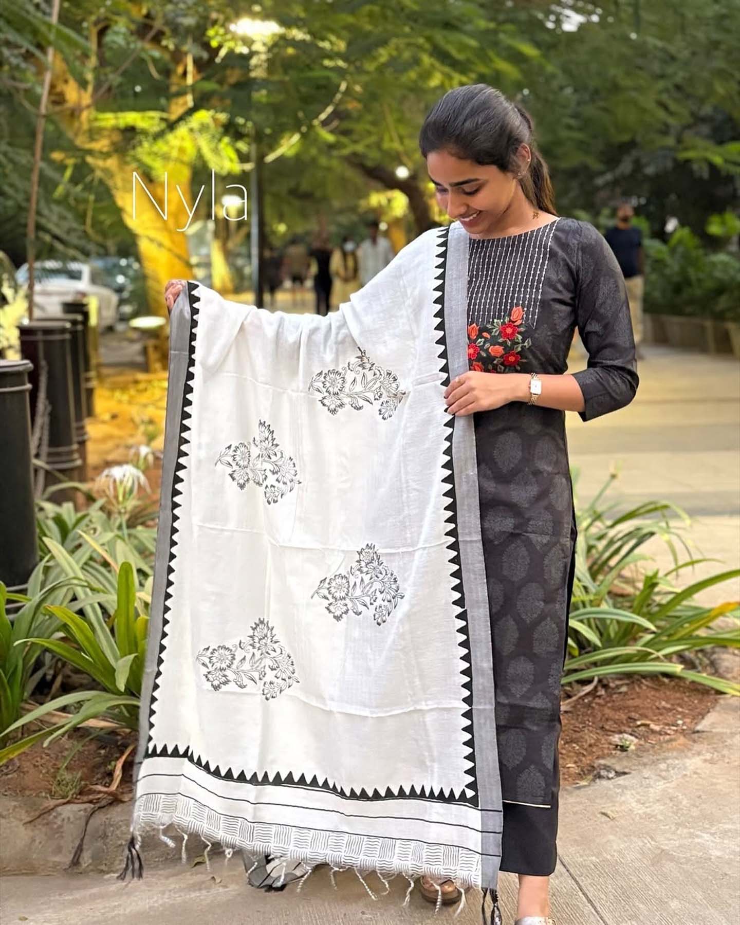 Elegant Pure Cotton kurti with embroidery on yoke with 3/4th sleeves