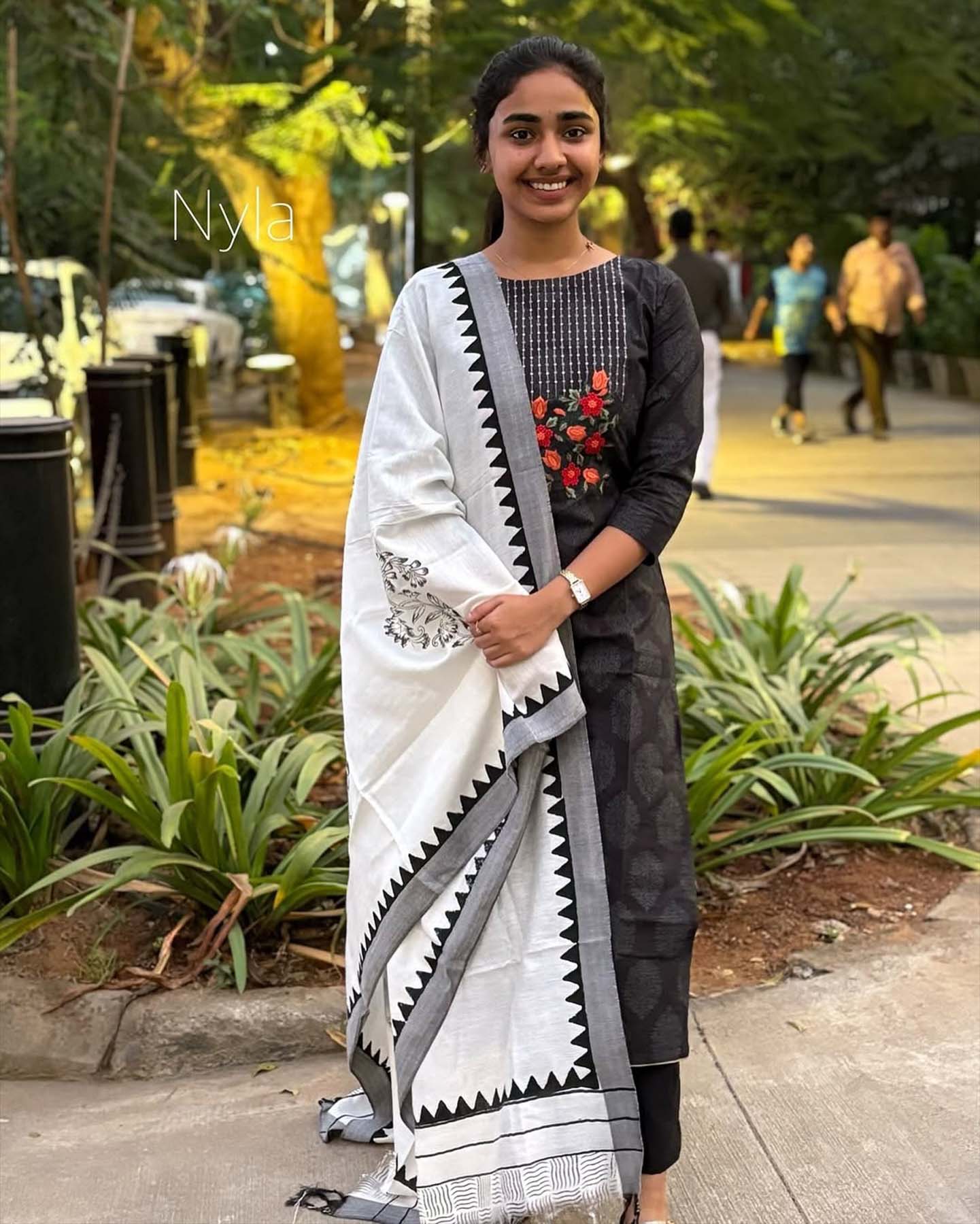 Elegant Pure Cotton kurti with embroidery on yoke with 3/4th sleeves