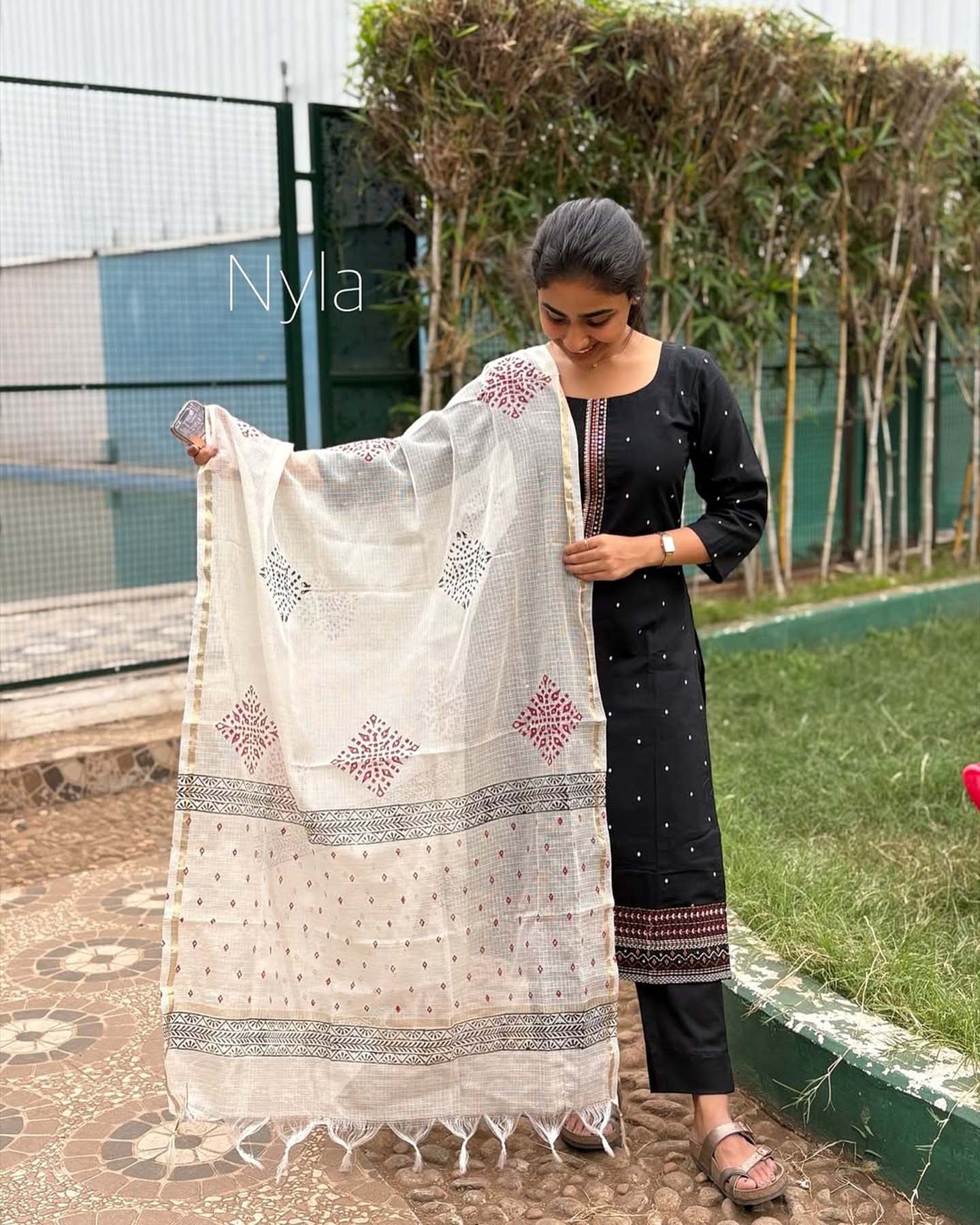 Elegant Pure Cotton kurti with embroidery on neck line with 3/4th sleeves