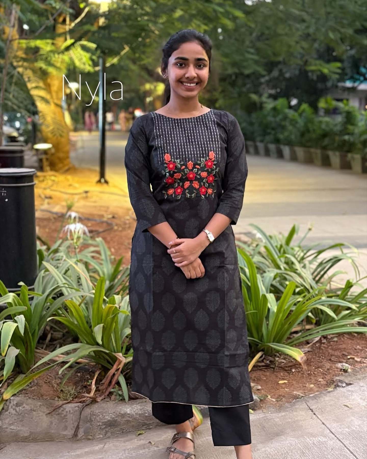 Elegant Pure Cotton kurti with embroidery on yoke with 3/4th sleeves