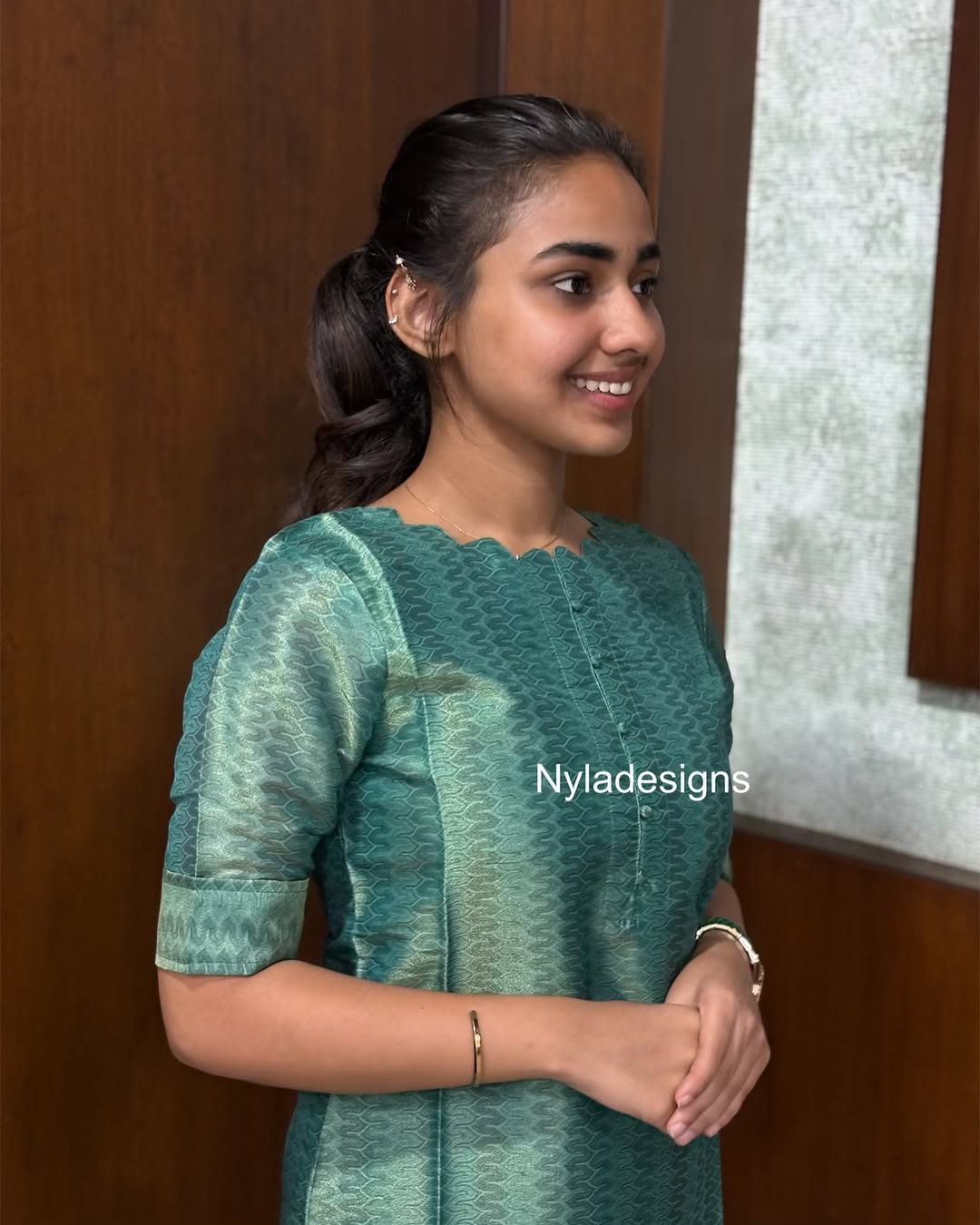 Elegant Chanderi kurti with elbow sleeves