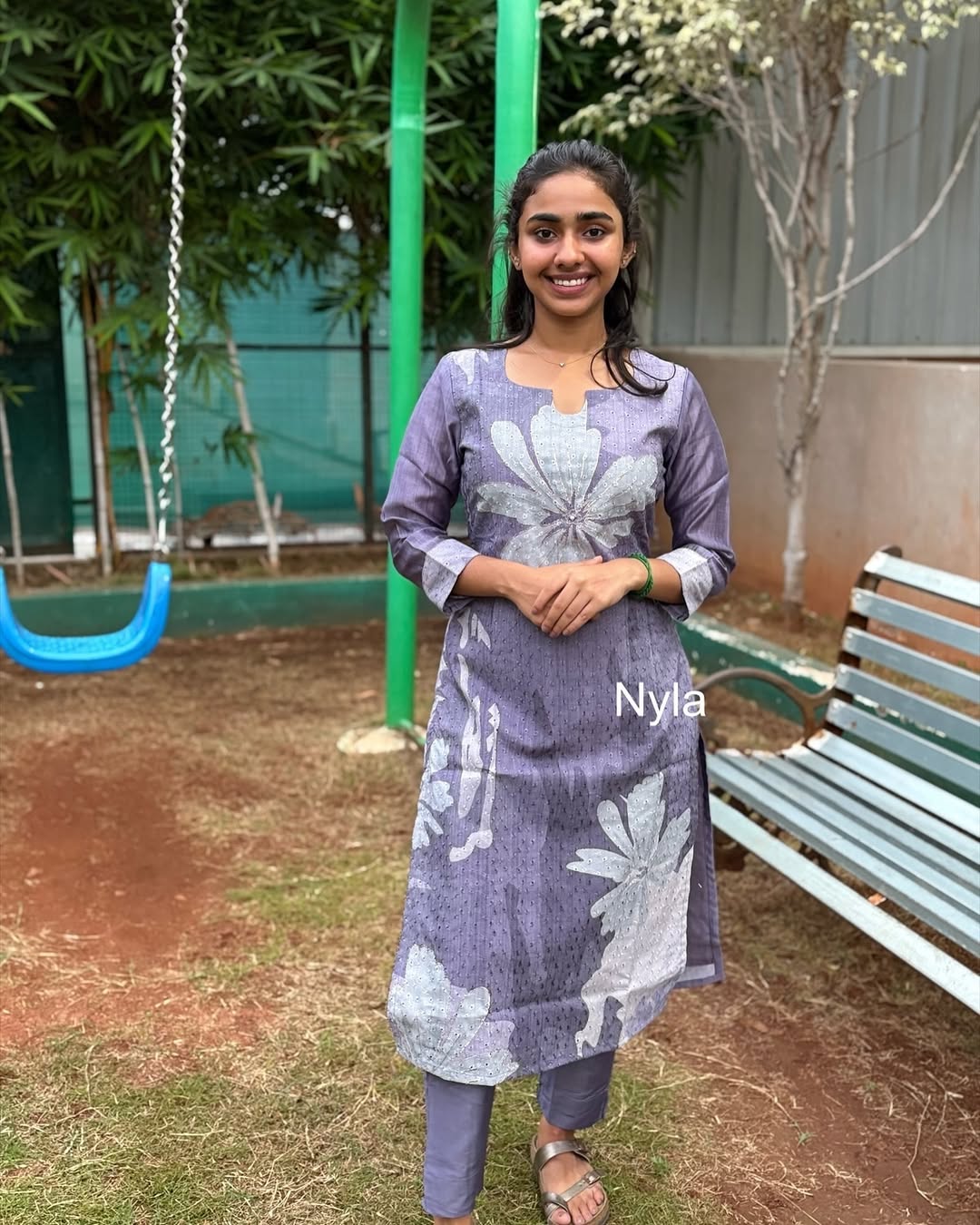 Elegant Hakobha digital print kurti with embroidery and 3/4th sleeves