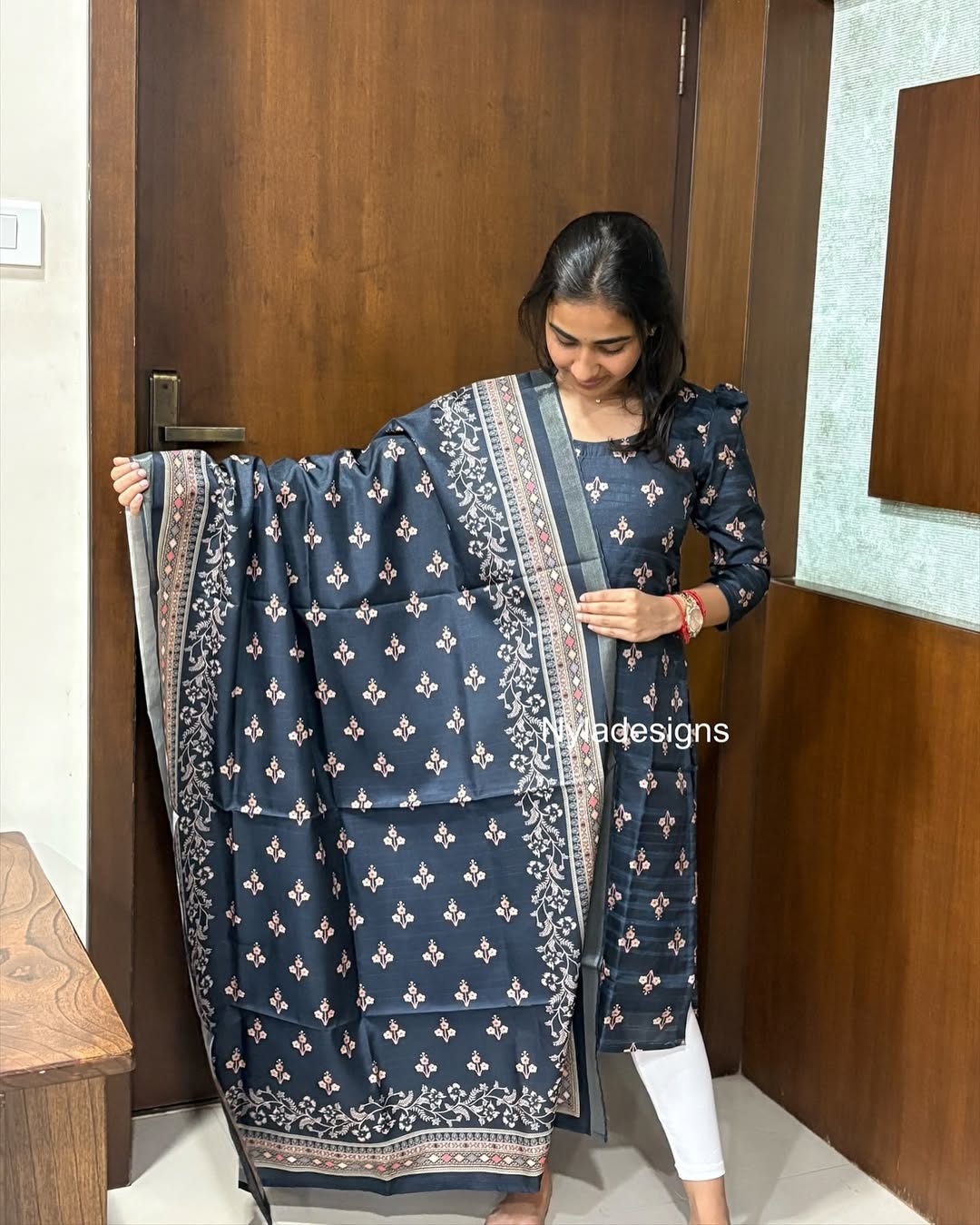 Elegant Chanderi silk kurti with 3/4th puff sleeves