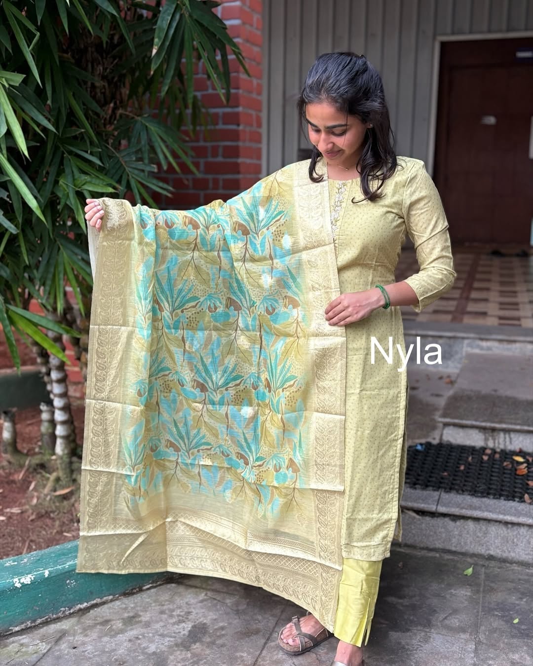 Elegant Premium Chanderi silk with hand embroidery and 3/4th sleeves