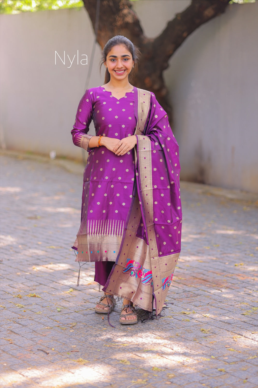 NY 407 Elegant Banarasi Silk with paithani border and 3/4th sleeves