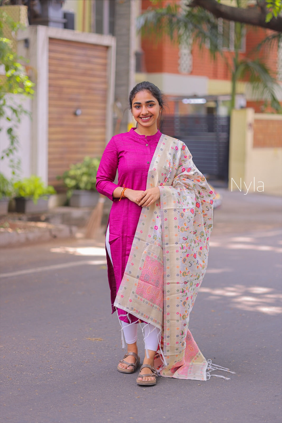NY 31 Elegant Jute silk Cotton Kurti with 3/4th sleeves and Banarasi duppatta
