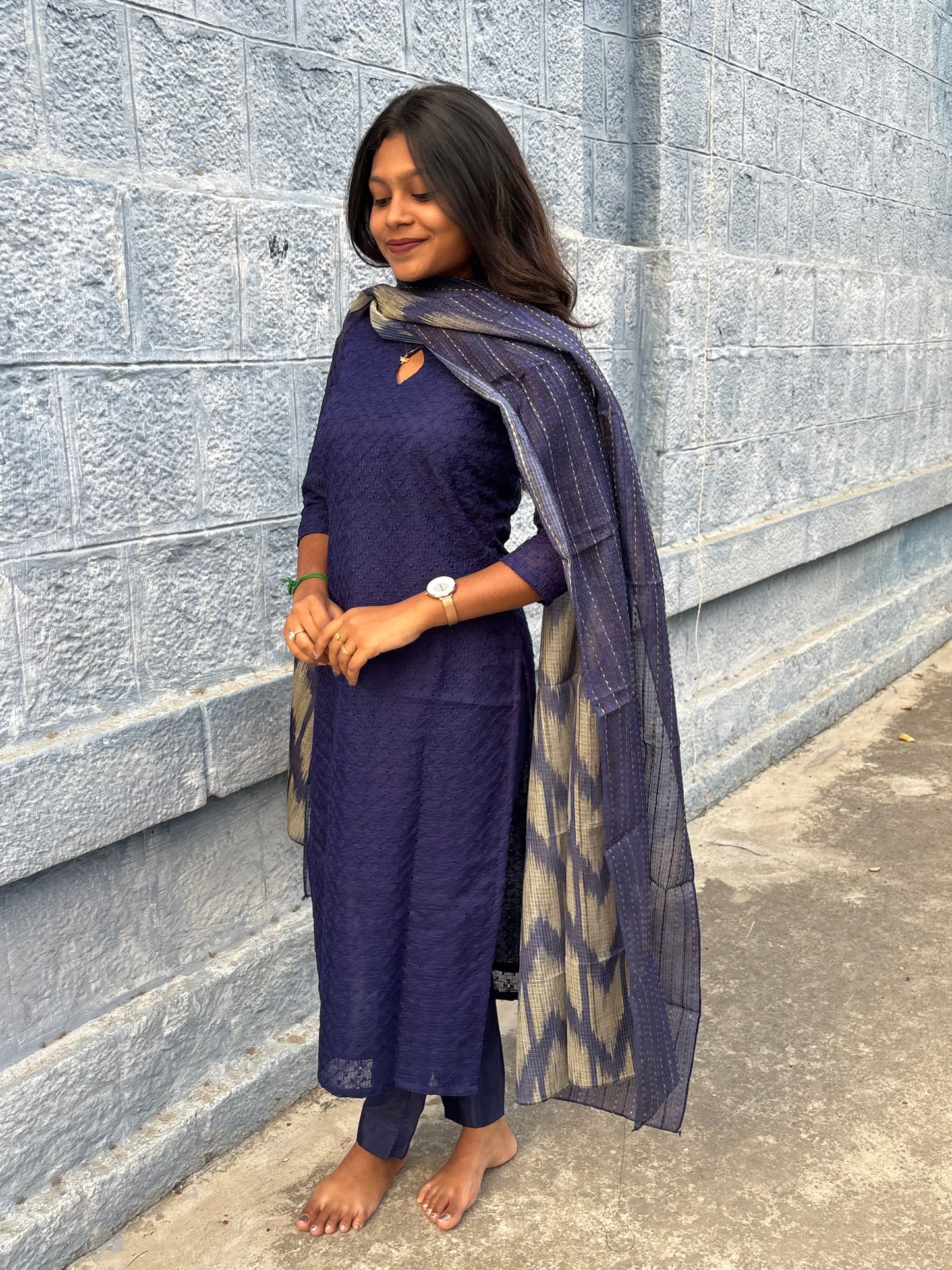 NY 543 Elegant Hakobha kurti set with kantha duppatta