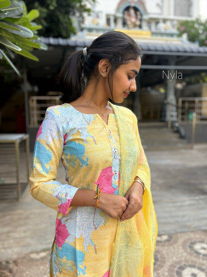 Ny 442 Elegant Cotton  Kurti with Kota cotton duppatta and 3/4th sleeves