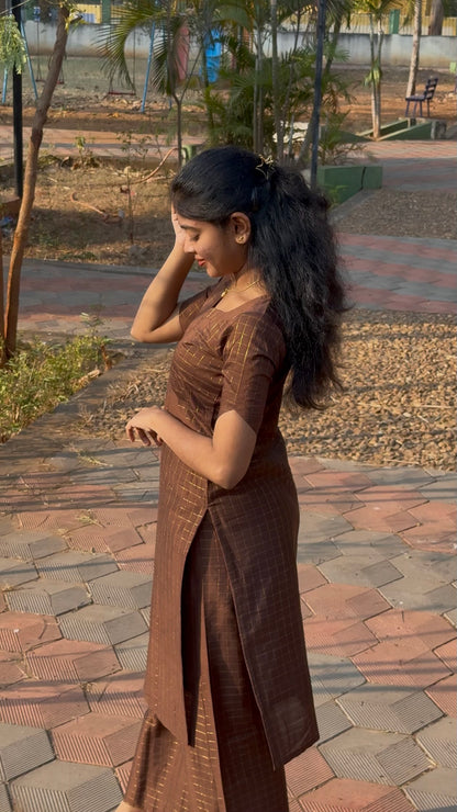 NY 531 Elegant Rawsilk kurti with checked zari and palazzo pant