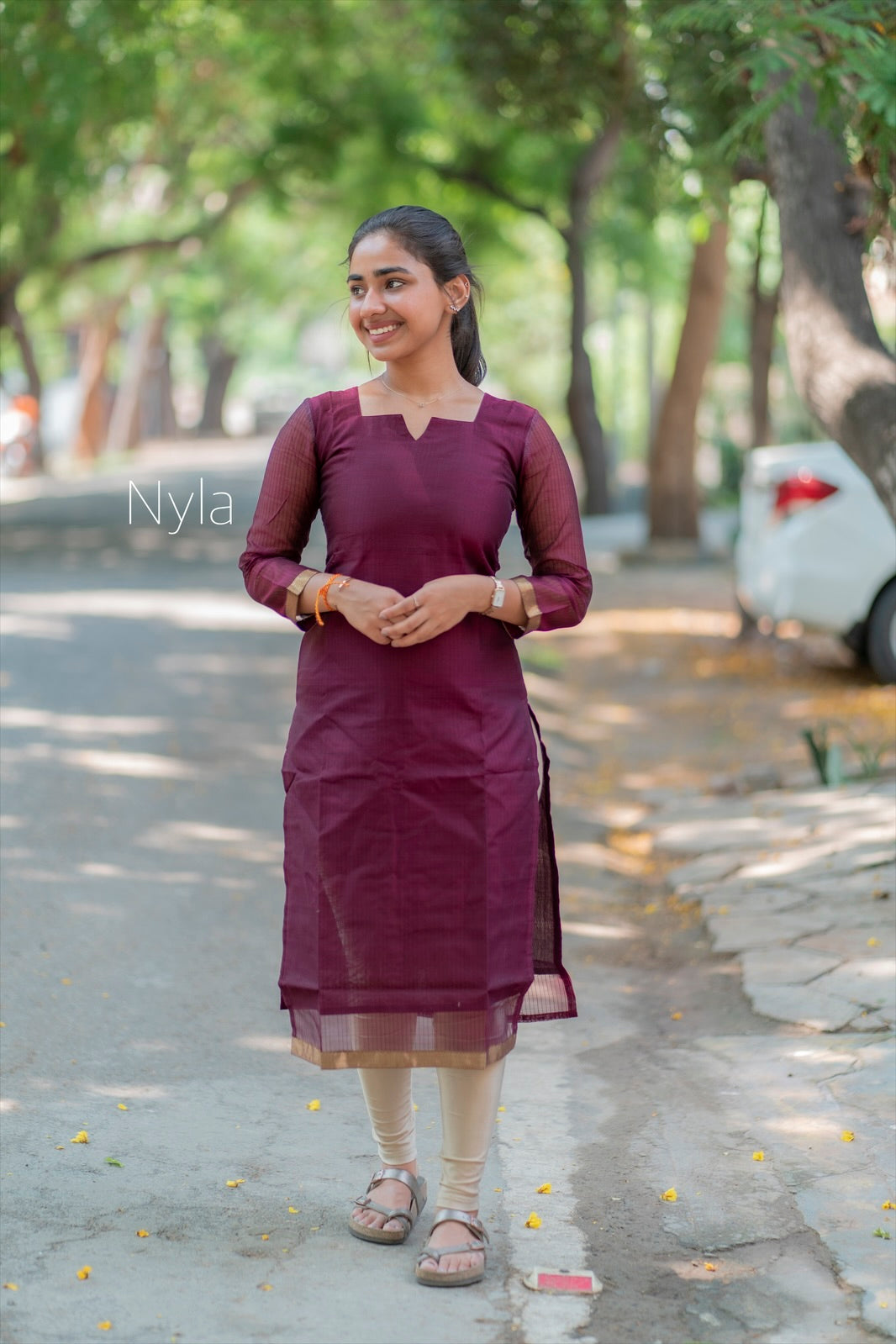 NY 417 Elegant pure Mangalgiri silk Kurti with 3/4th sleeves