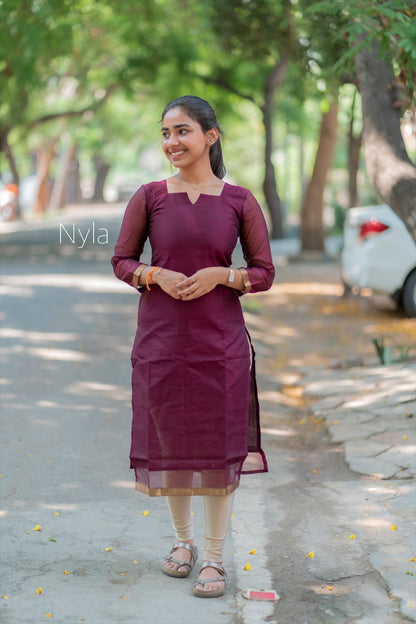 NY 417 Elegant pure Mangalgiri silk Kurti with 3/4th sleeves