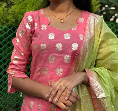 NY 528 Exclusive Banarasi kurti set with 3/4th sleeves