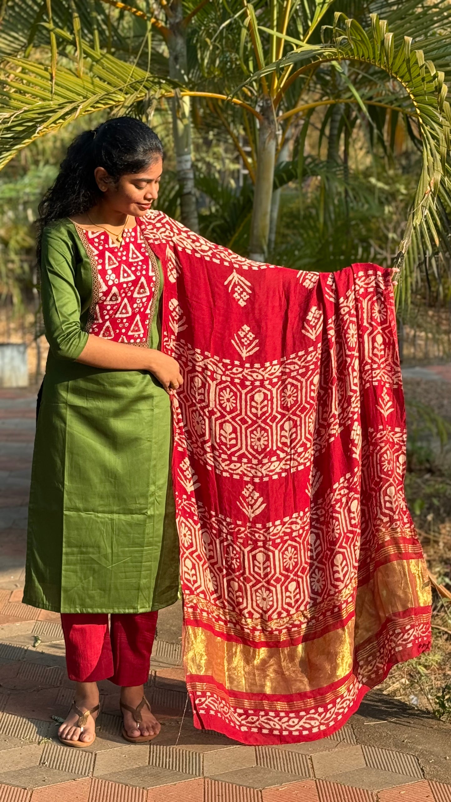 NY 532 Elegant Satin Cotton kurti with silk duppatta and 3/4th slevves