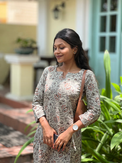 NY 544 Elegant Cotton Kalamkari kurti with 3/4th sleeves