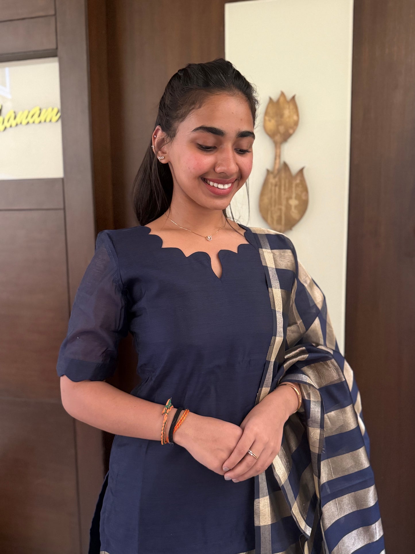 Elegant  Banarasi kurti set with duppatta and elbow sleeves