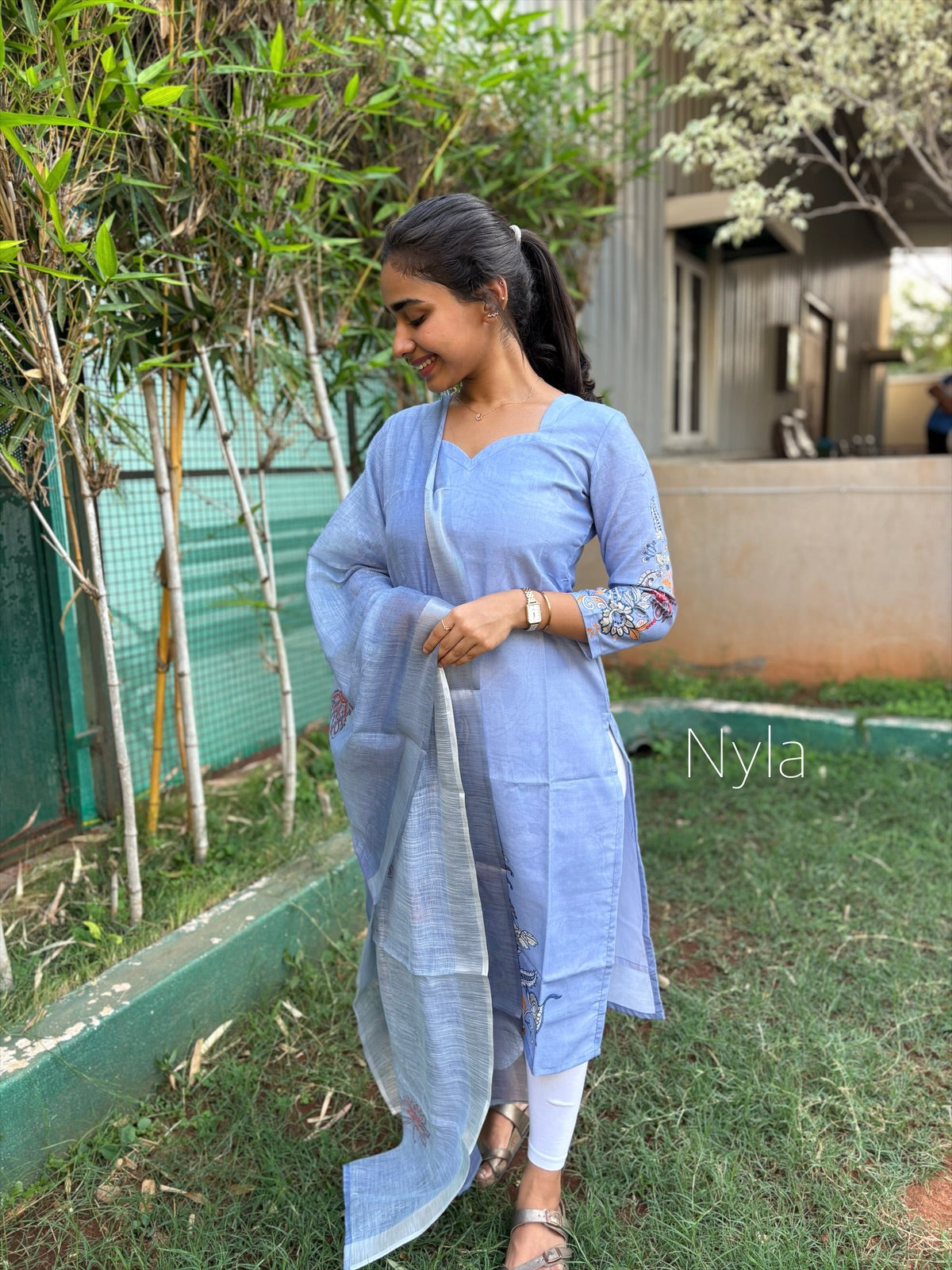 NY 432 Elegant Linen Cotton Kurti with 3/4th sleeves