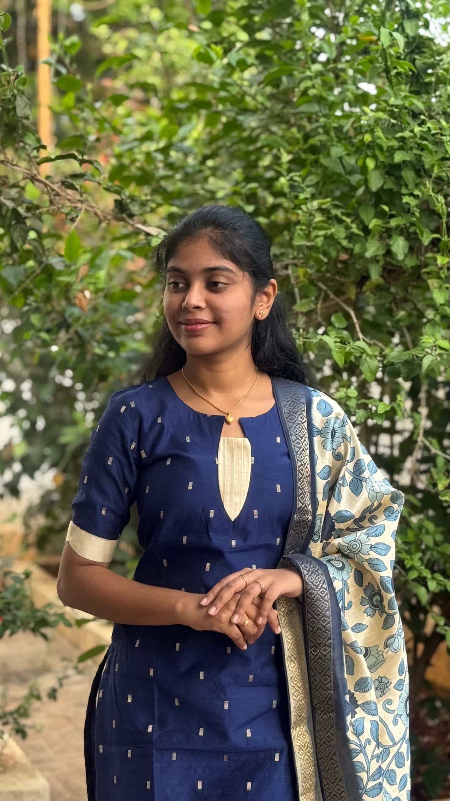 NY 529 Elegant Rawsilk kurti with  elbow  sleeves  with kalamkari silk duppatta